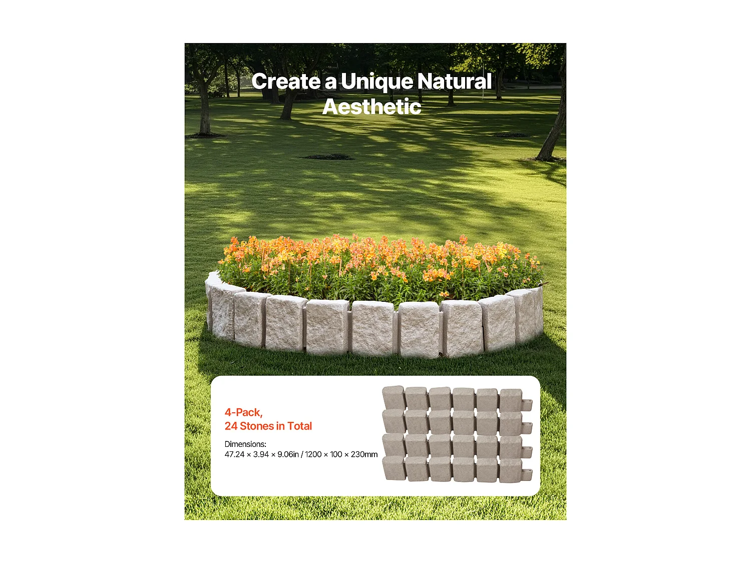 Bordures à Planter SucceBuy Bordure de Jardin Imitation Pierre Naturelle 1200 x 100 x 230 mm