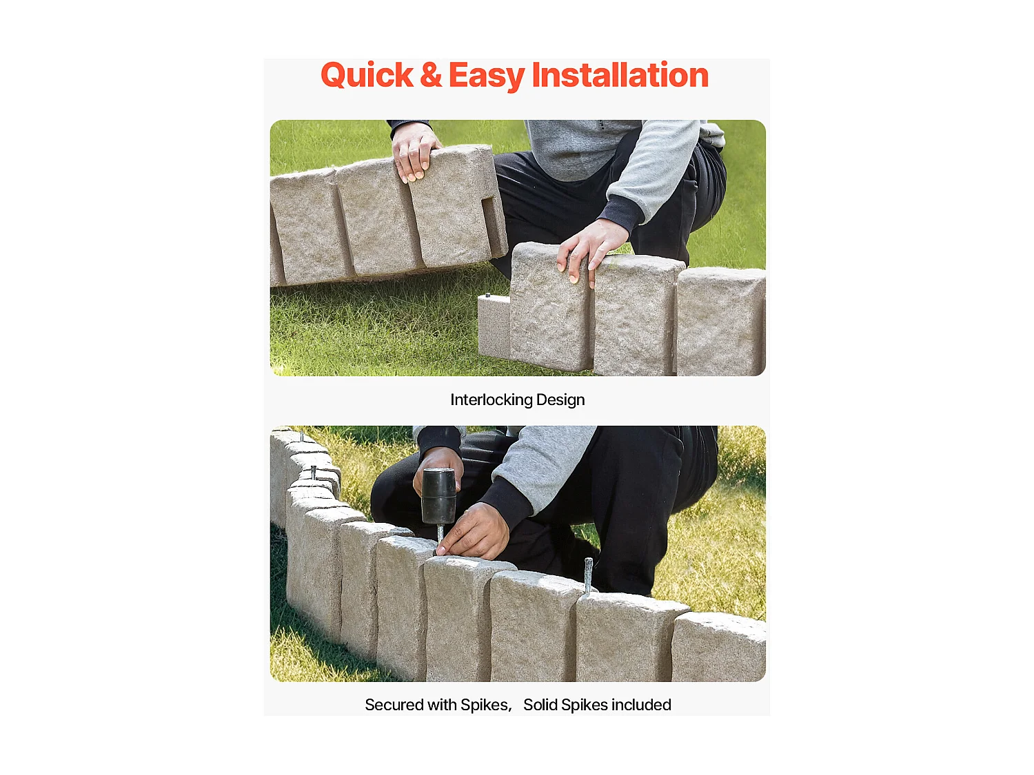 Bordures à Planter SucceBuy Bordure de Jardin Imitation Pierre Naturelle 1200 x 100 x 230 mm