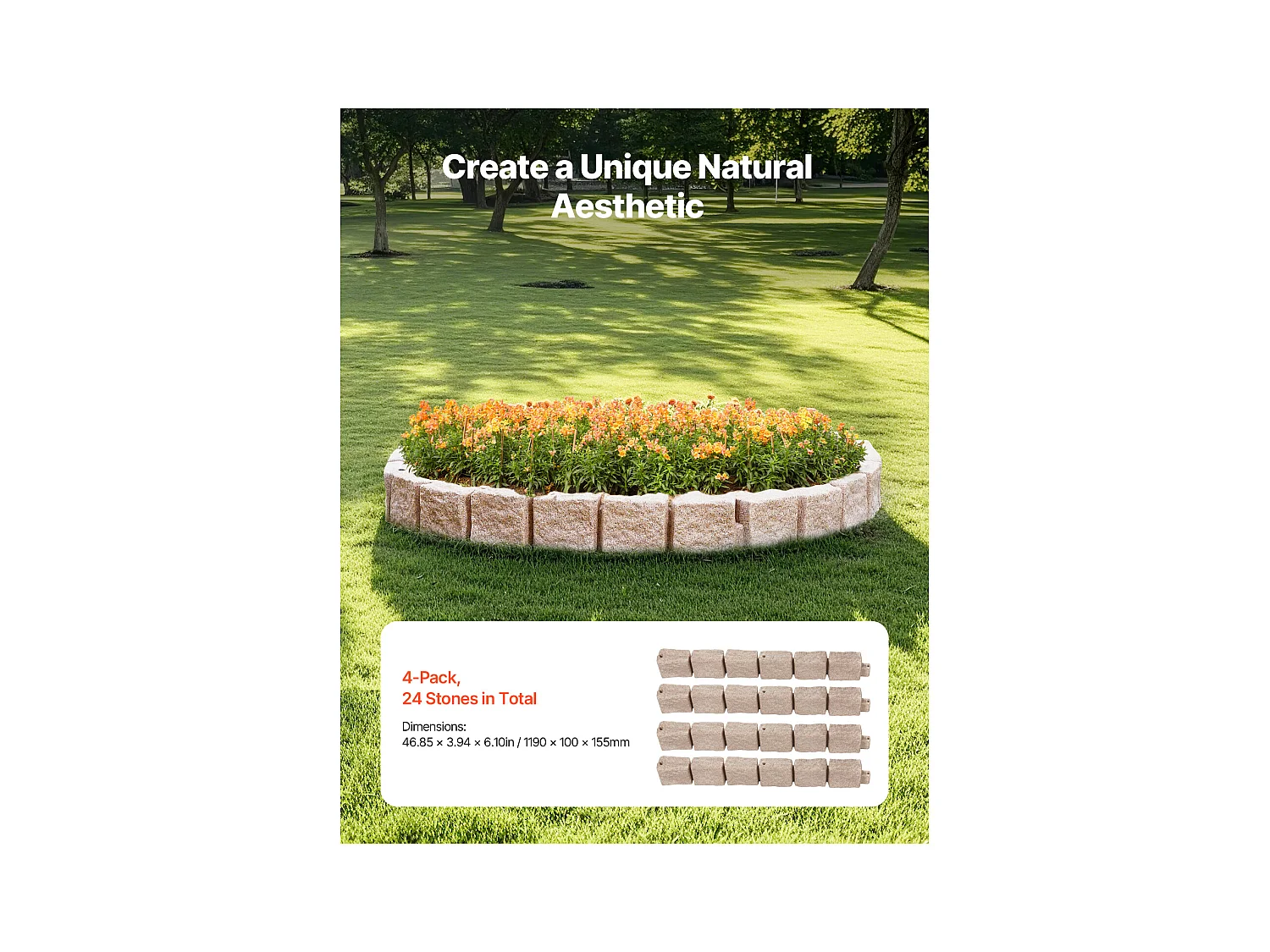 Bordures à Planter SucceBuy Bordure de Jardin en Pierre Synthétique 1190 x 100 x 155 mm