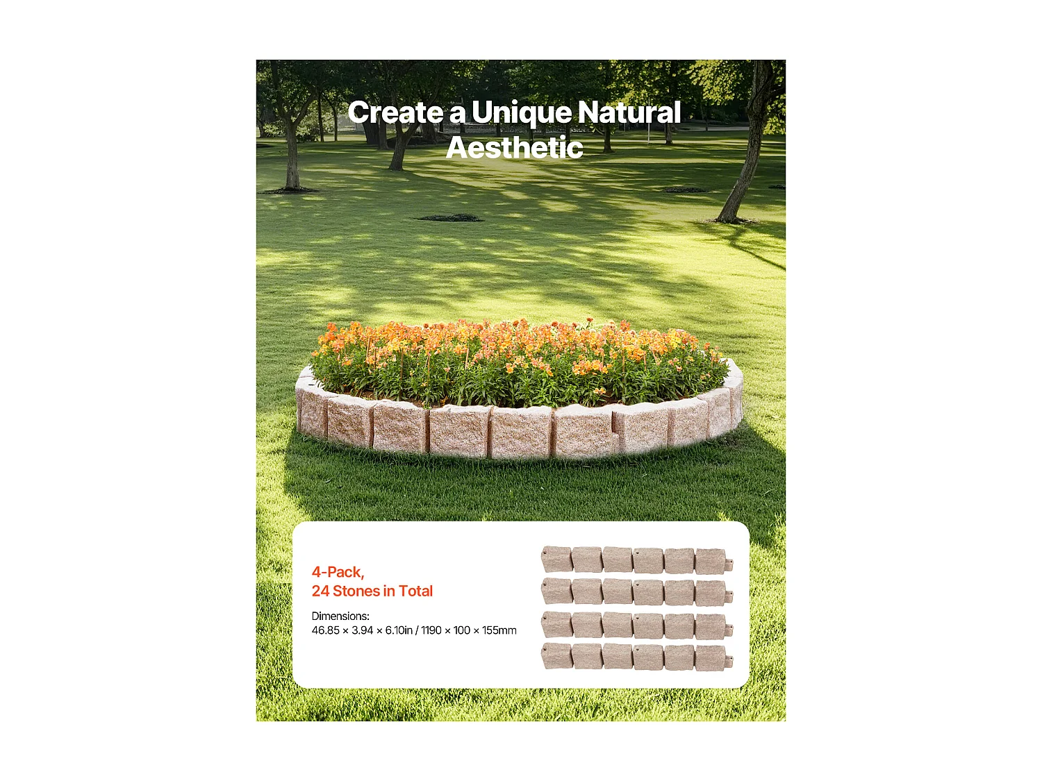 Bordures à Planter SucceBuy Bordure de Jardin en Pierre Synthétique 1190 x 100 x 155 mm