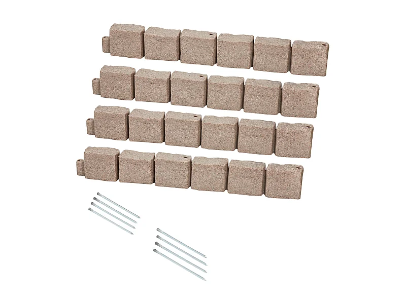 Randen om te Planten SucceBuy Kunststenen Tuinrand, 1190 x 100 x 155 mm, Realistische Gazonrand, Modulair Ontwerp, Baksteenformaat, met Verankeringspinnen