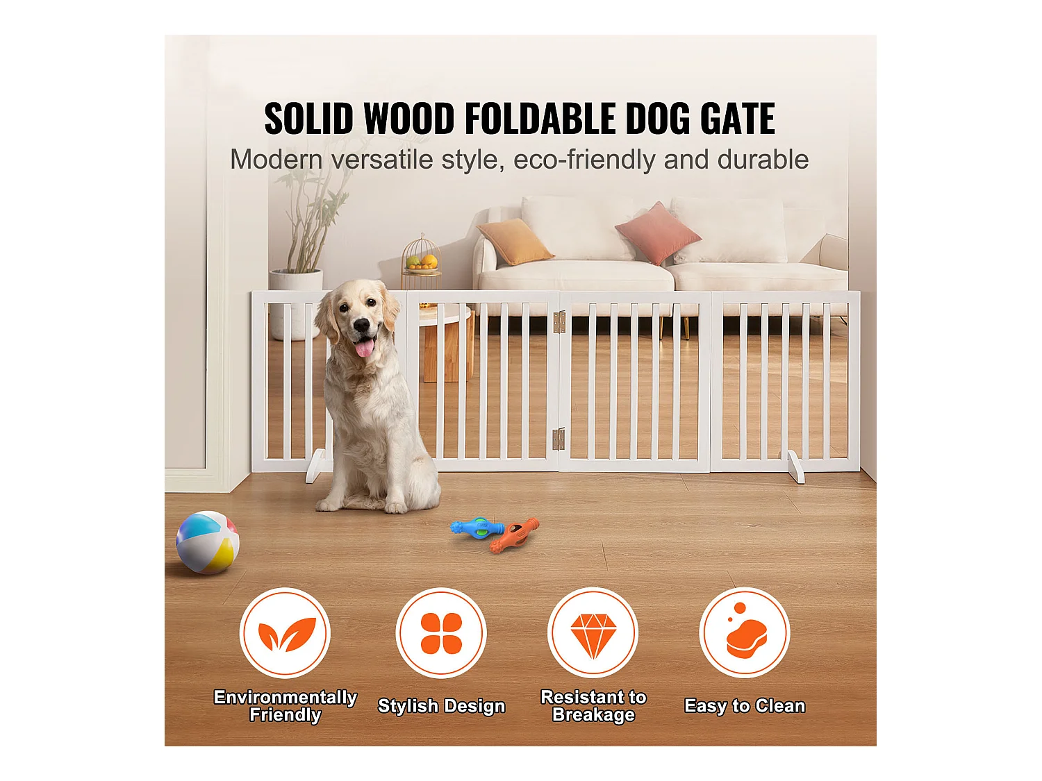 Barrière de Sécurité SucceBuy 61x 204 cm Porte pour Chien Pliable et Autoportante, Barrière pour Animaux de Compagnie, Blanche