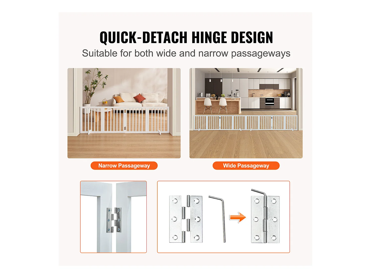 Barrière de Sécurité SucceBuy 61x 204 cm Porte pour Chien Pliable et Autoportante, Barrière pour Animaux de Compagnie, Blanche