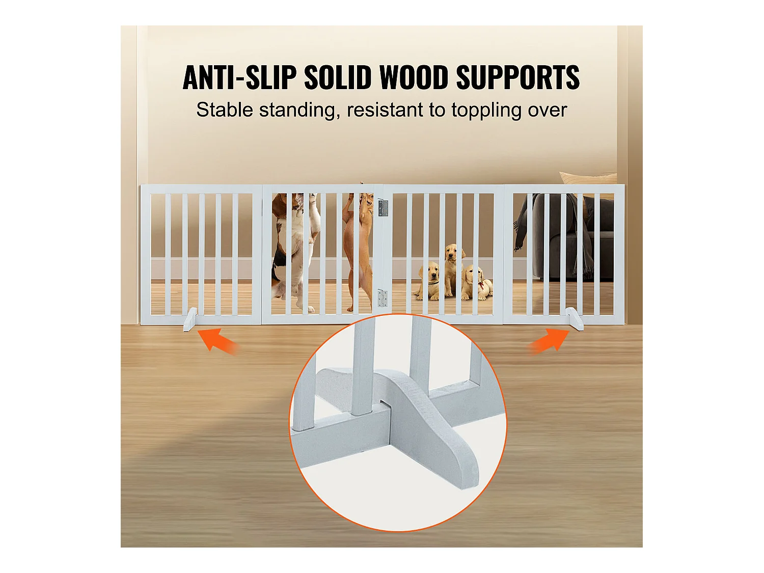 Barrière de Sécurité SucceBuy 61x 204 cm Porte pour Chien Pliable et Autoportante, Barrière pour Animaux de Compagnie, Blanche