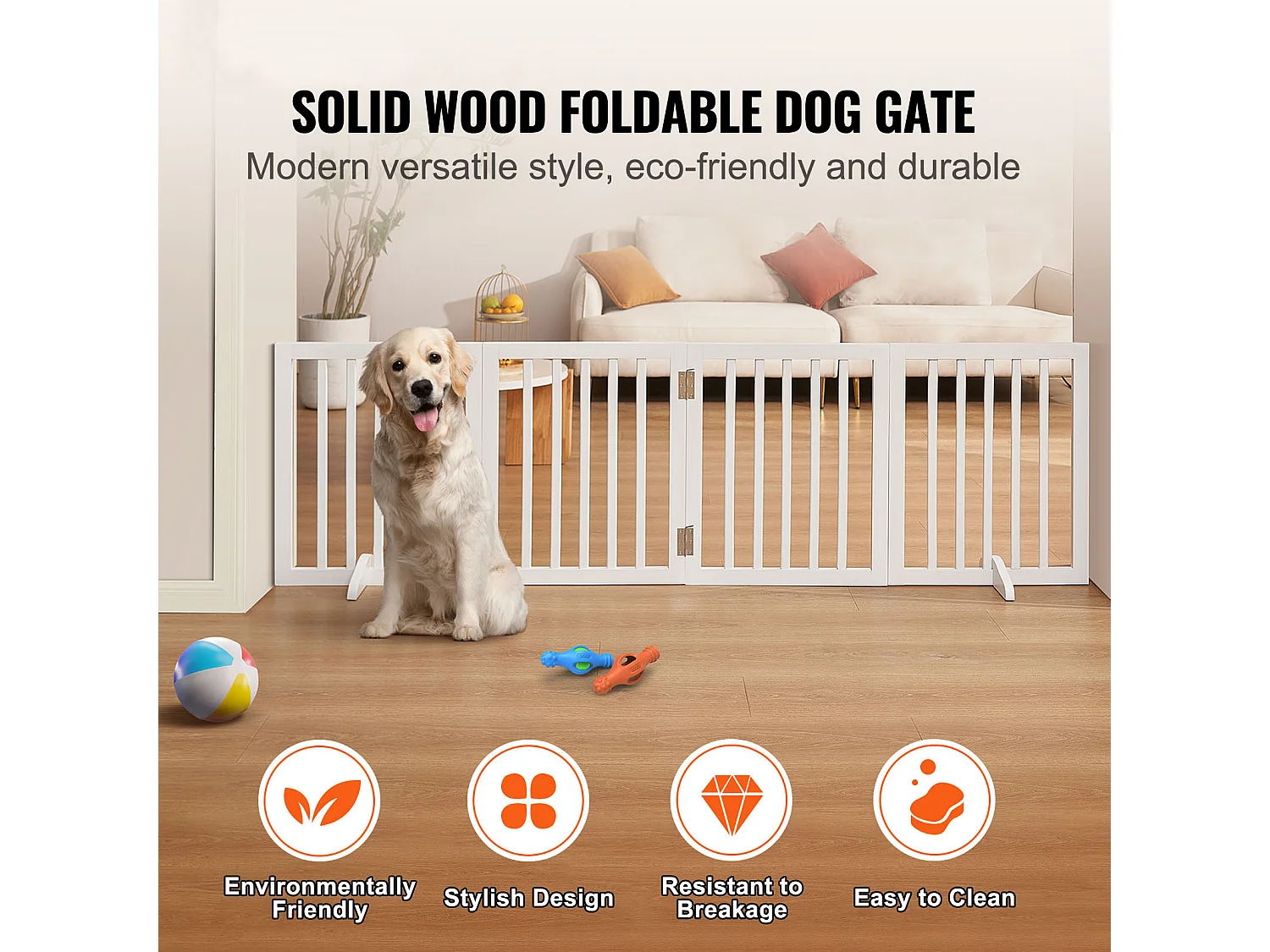 Barrière de Sécurité SucceBuy 61x 204 cm Porte pour Chien Pliable et Autoportante, Barrière pour Animaux de Compagnie, Blanche