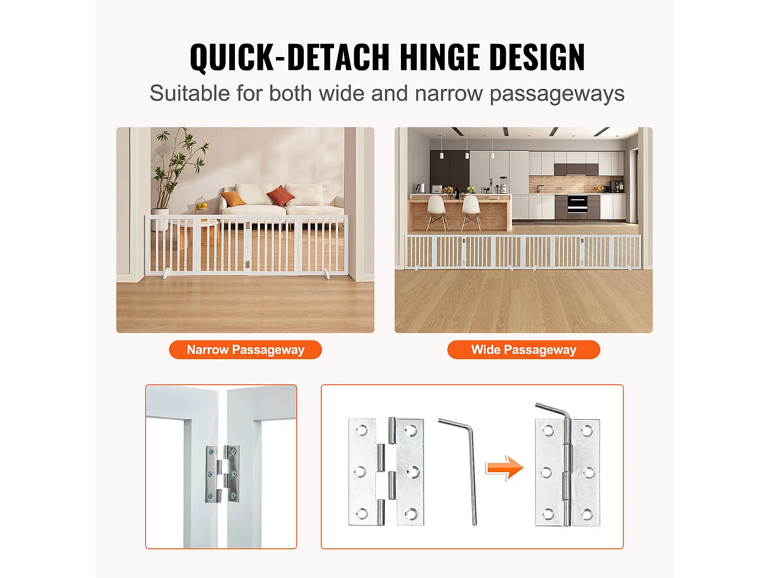 Barrière de Sécurité SucceBuy 61x 204 cm Porte pour Chien Pliable et Autoportante, Barrière pour Animaux de Compagnie, Blanche