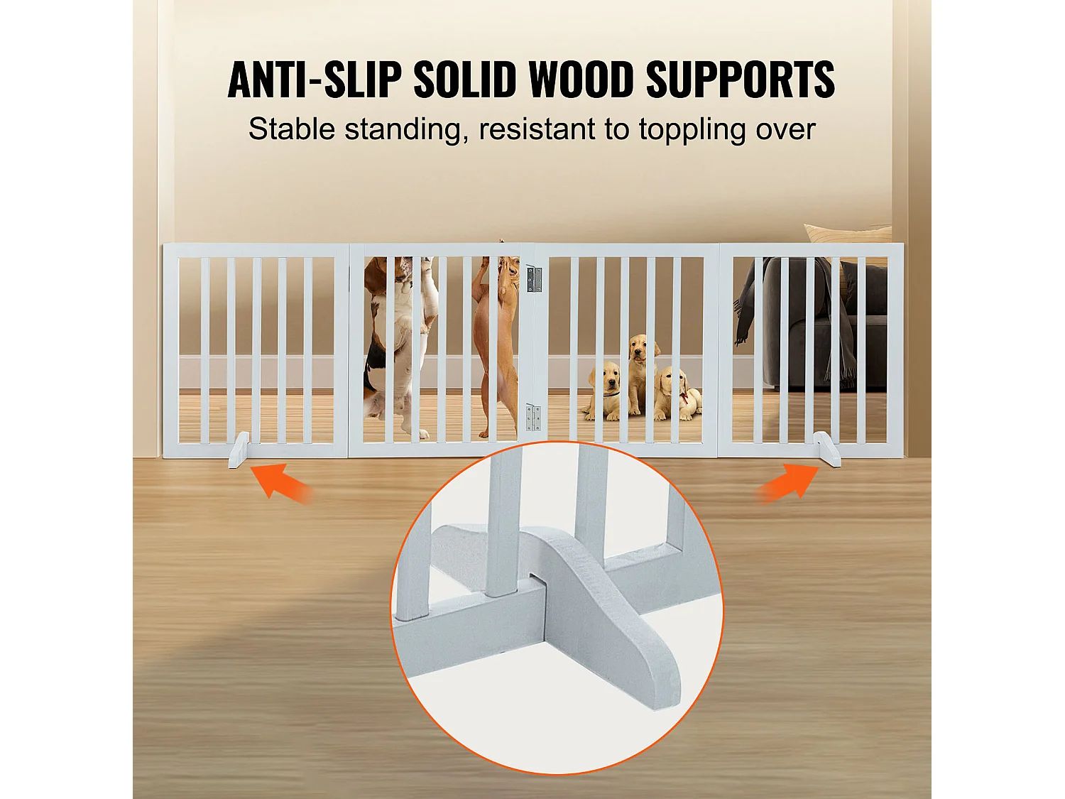 Barrière de Sécurité SucceBuy 61x 204 cm Porte pour Chien Pliable et Autoportante, Barrière pour Animaux de Compagnie, Blanche