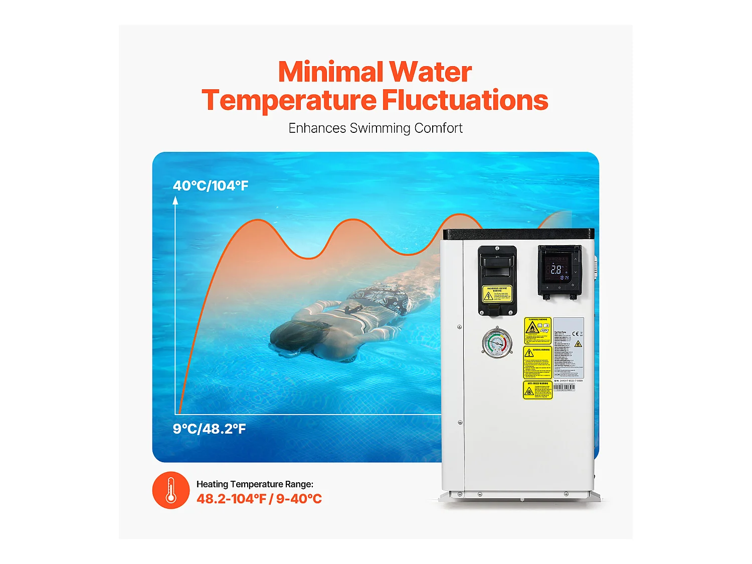 Pompe à Chaleur Électrique pour Piscine SucceBuy Économie d'Énergie Fréquence Variable 3,22 - 15,25 kW