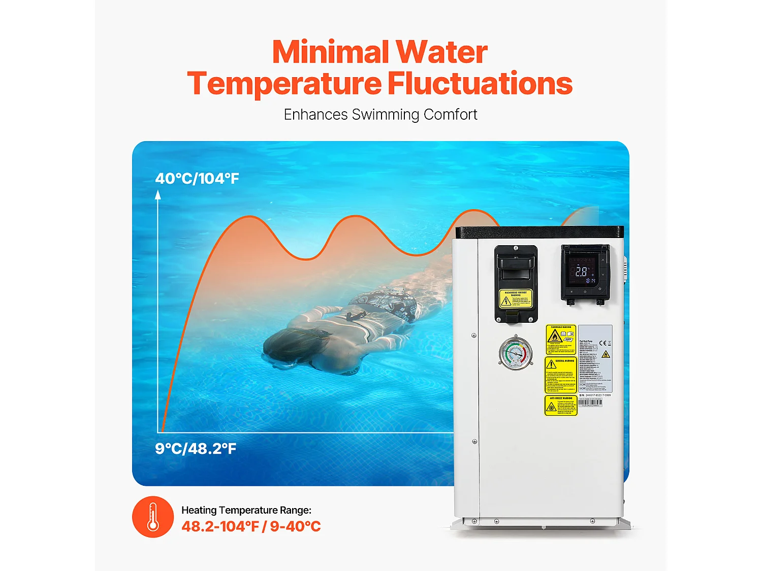 Pompe à Chaleur Électrique pour Piscine SucceBuy Économie d'Énergie Fréquence Variable 3,22 - 15,25 kW