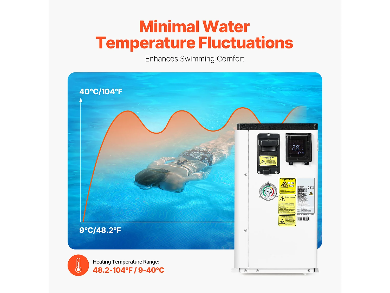 Bomba de Calor Eléctrica para Piscina SucceBuy 2,51 - 11,38 kW con Frecuencia Variable y Ahorro de Energía