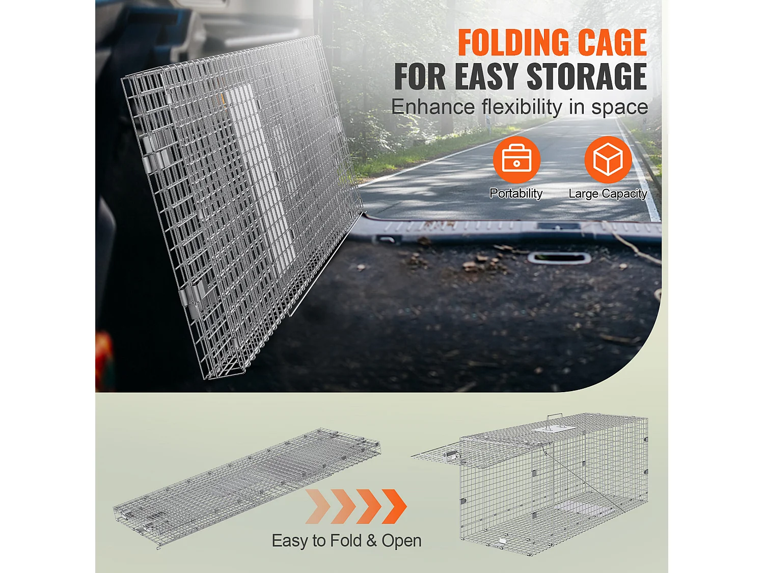 Piège à Cage pour Animaux Vivants SucceBuy 1067 x 406 x 457 mm Sans Cruauté pour Chats, écureuils