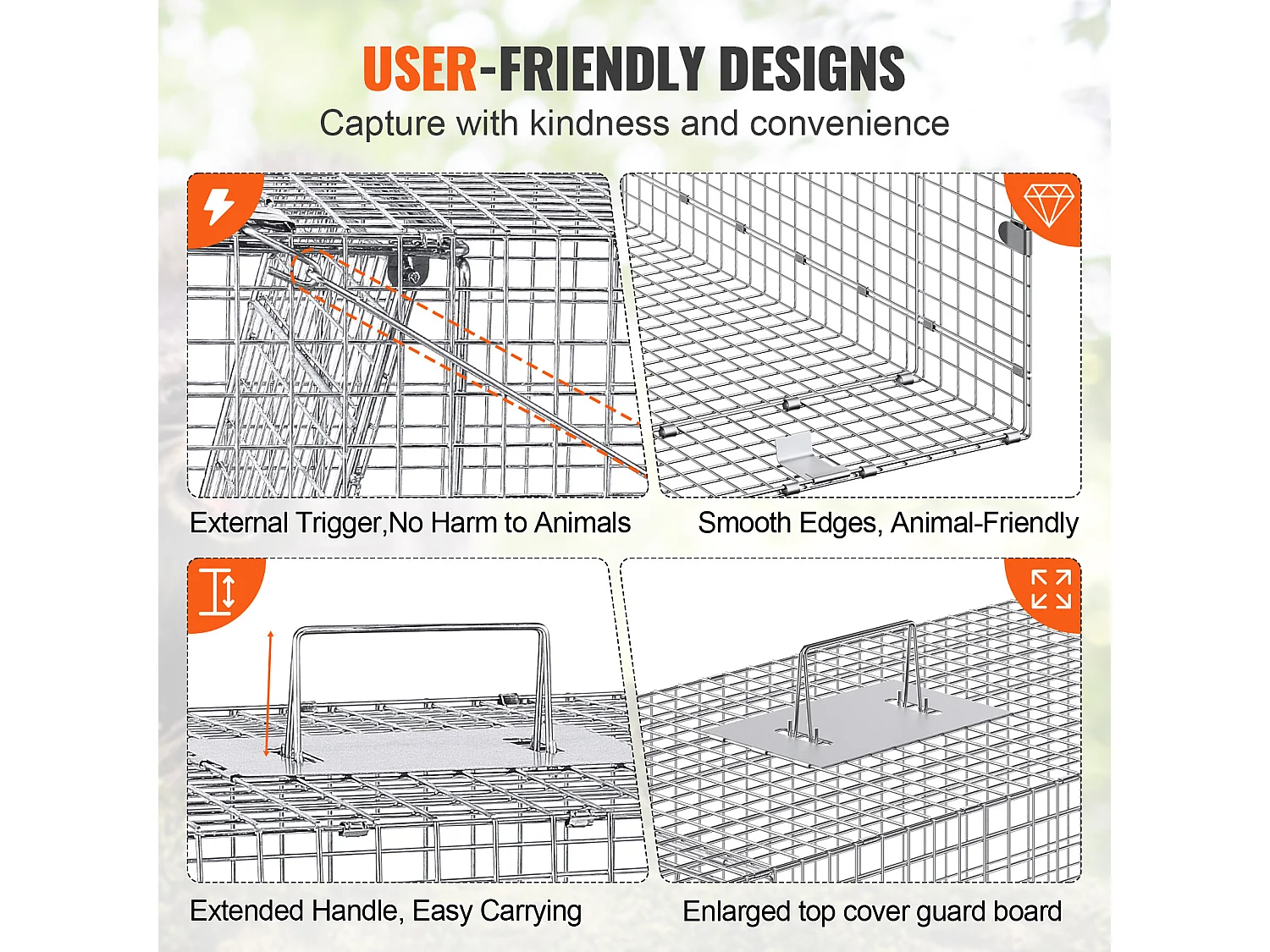 Piège à Cage pour Animaux Vivants SucceBuy 1067 x 406 x 457 mm Sans Cruauté pour Chats, écureuils