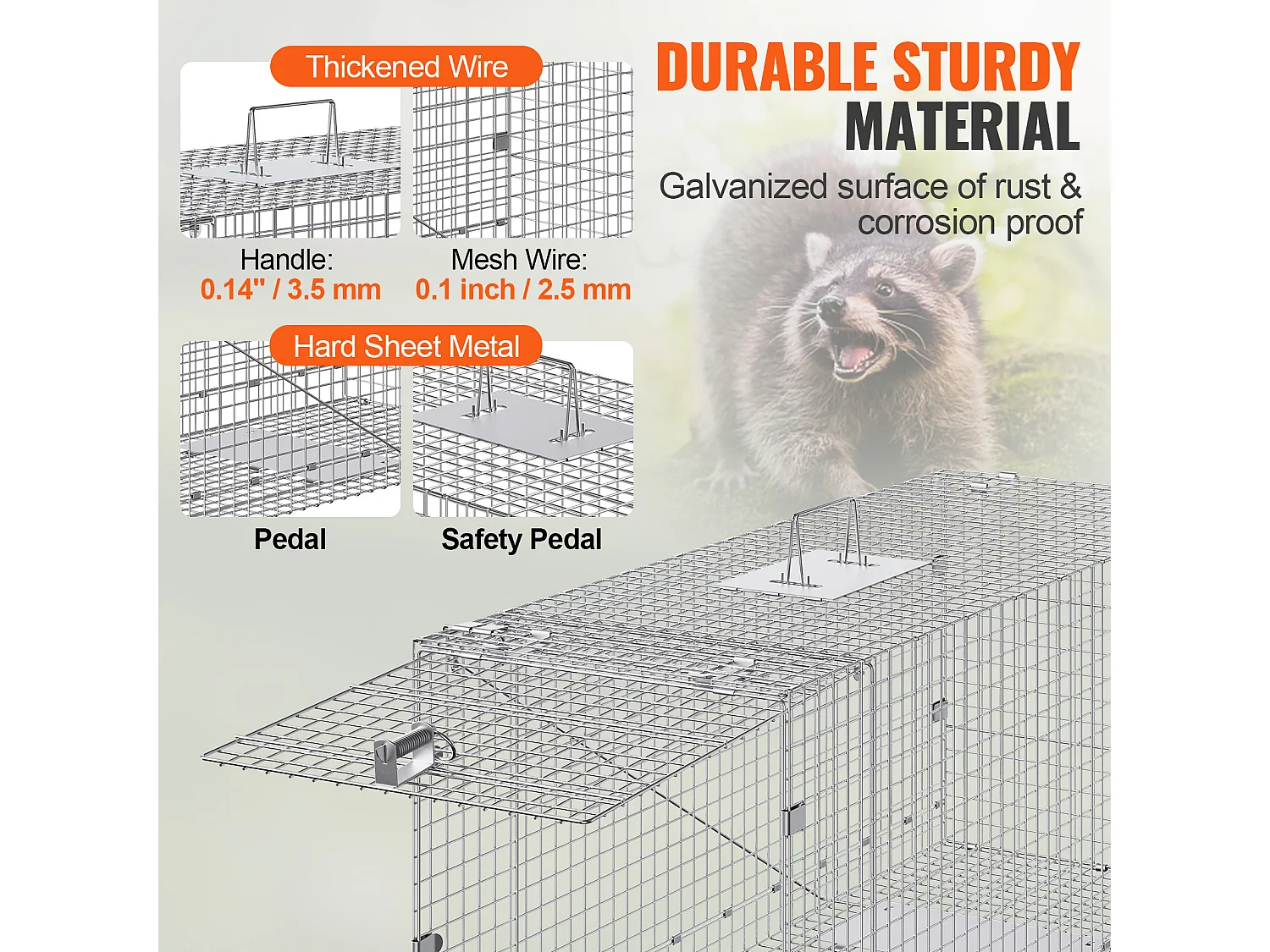 Piège à Cage pour Animaux Vivants SucceBuy 1067 x 406 x 457 mm Sans Cruauté pour Chats, écureuils