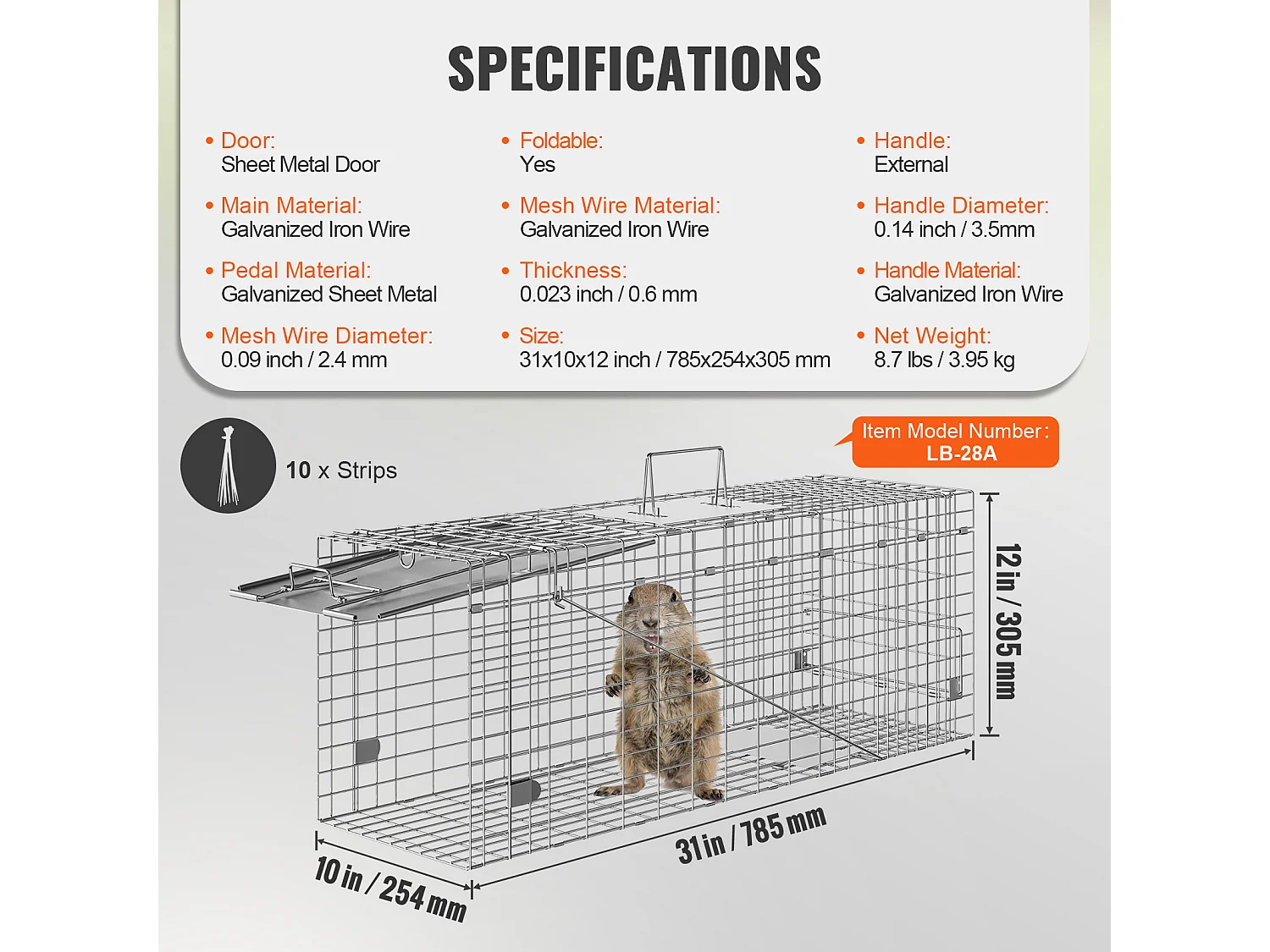 Piège à Cage pour Animaux Vivants SucceBuy 785 × 254 × 305 mm pour Chats, écureuils et Souris