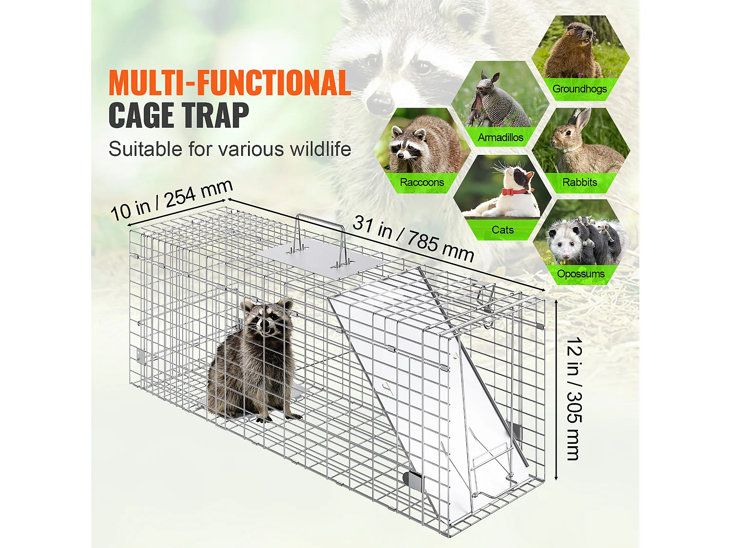 Piège à Cage pour Animaux Vivants SucceBuy 785 × 254 × 305 mm pour Chats, écureuils et Souris