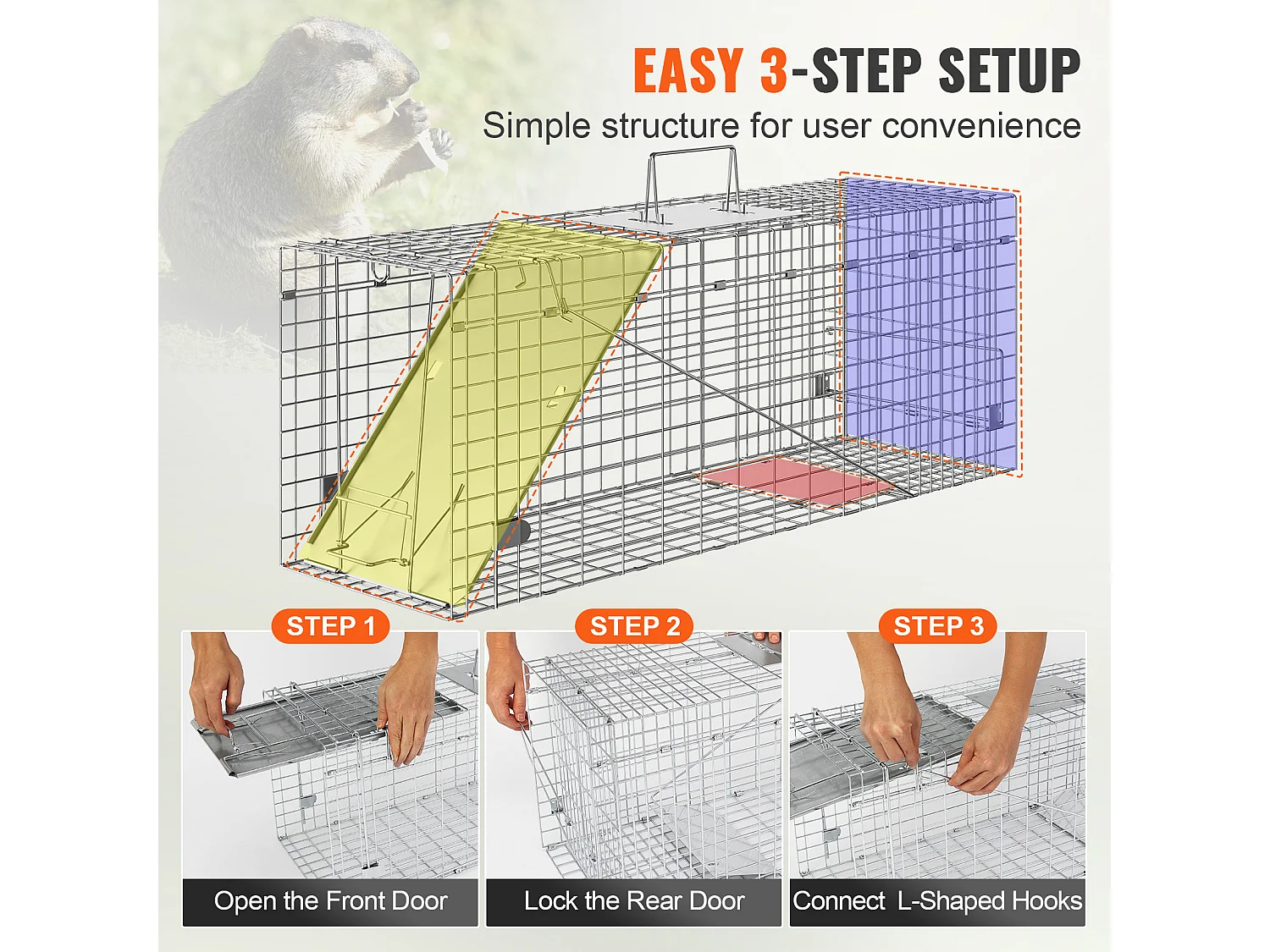 Piège à Cage pour Animaux Vivants SucceBuy 785 × 254 × 305 mm pour Chats, écureuils et Souris