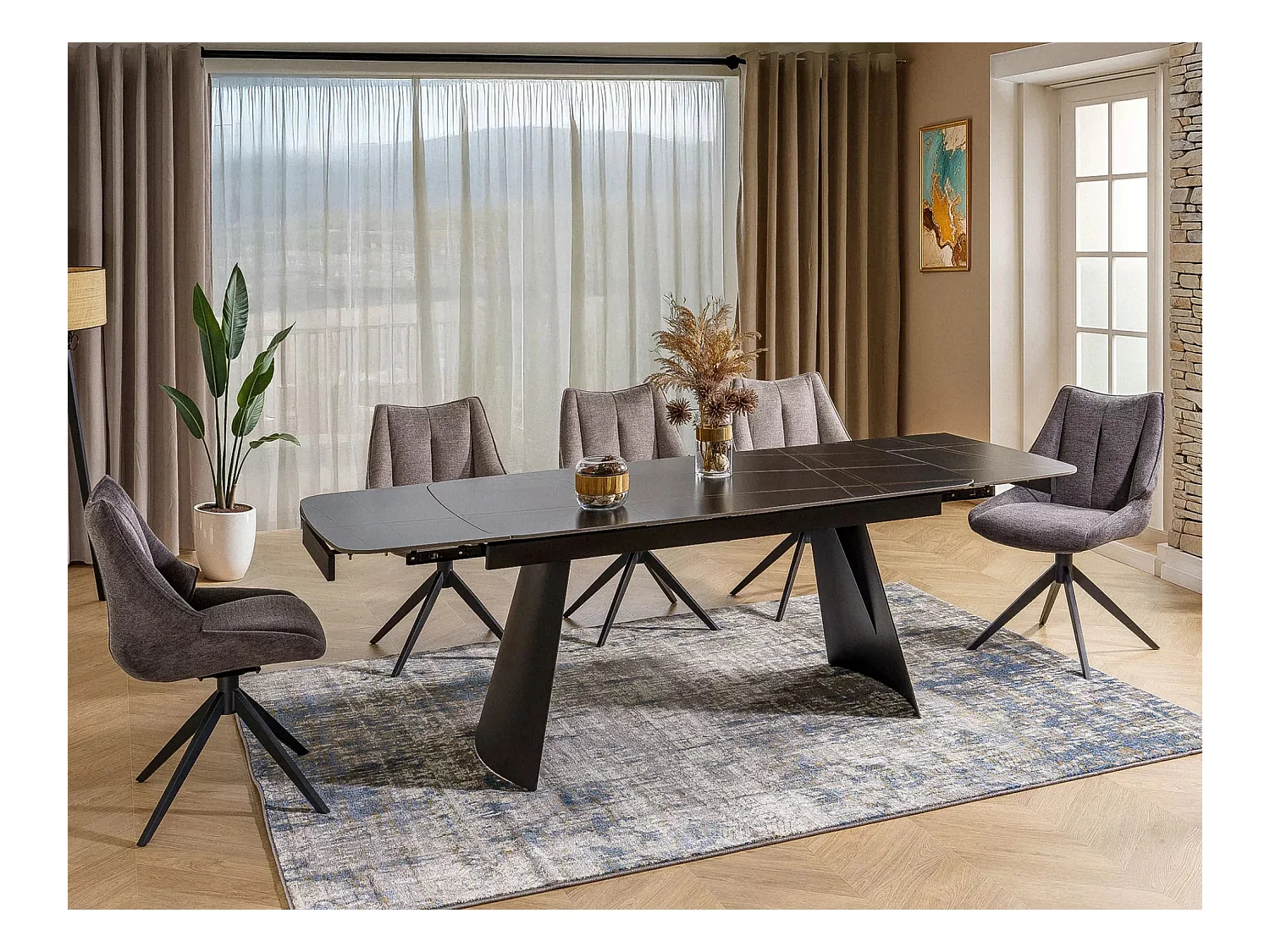 Table de salle à manger Bacardi 90x160-240/Céramique et métal/Extensible/Noire