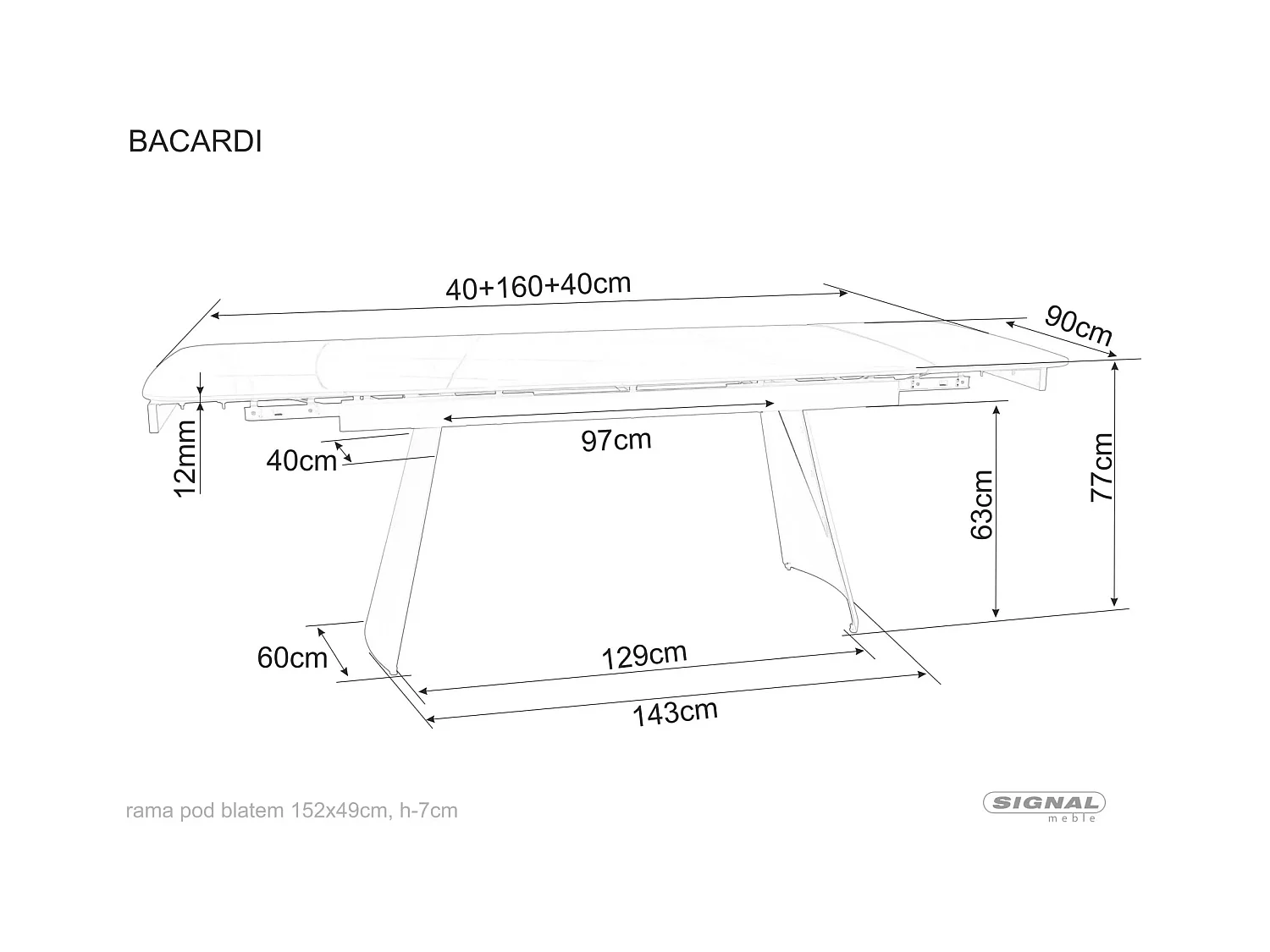 Table de salle à manger Bacardi 90x160-240/Céramique et métal/Extensible/Noire
