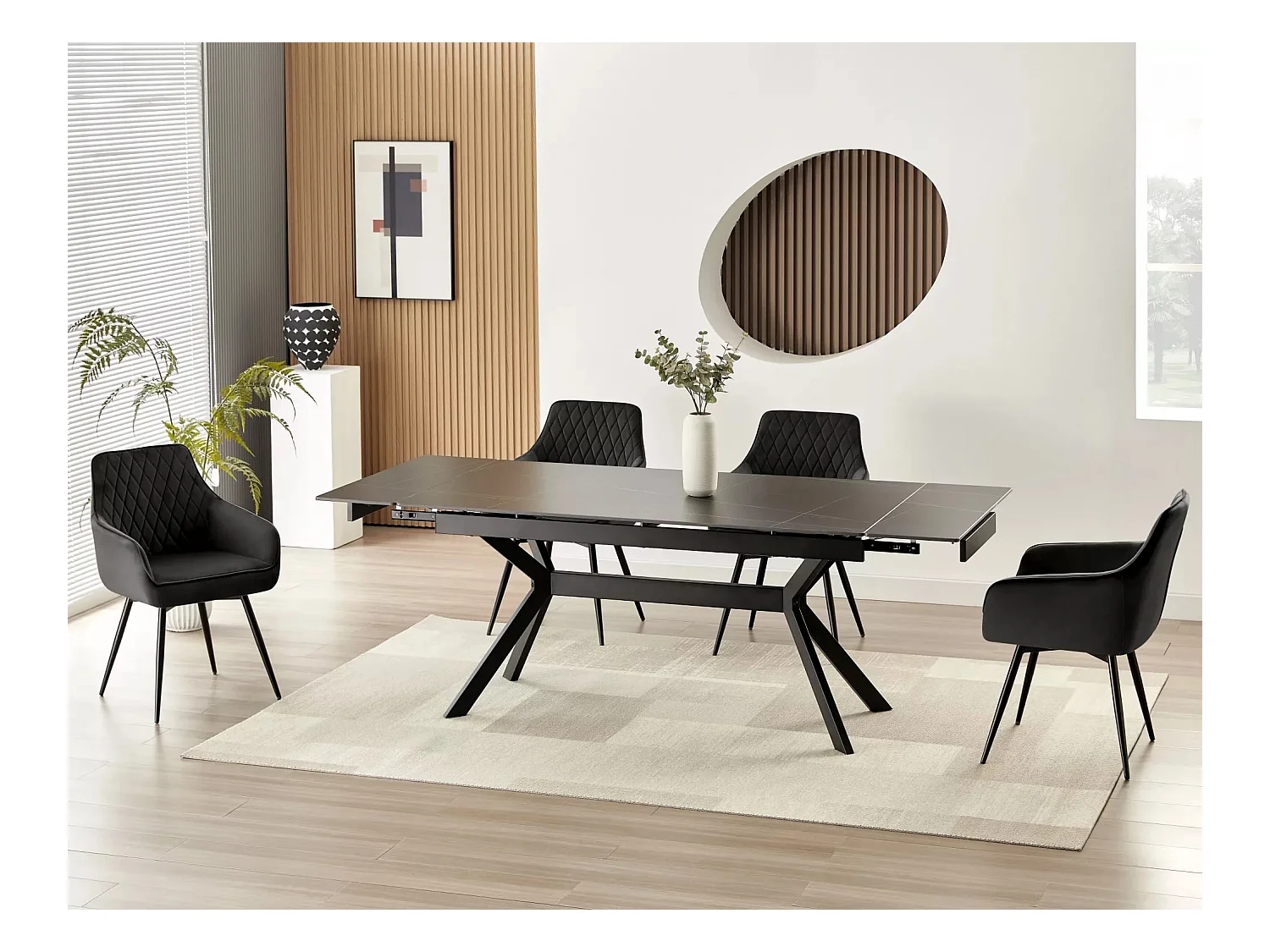 Table à manger Imperia (90x180-240)/Extensible/Céramique et métal/Noir