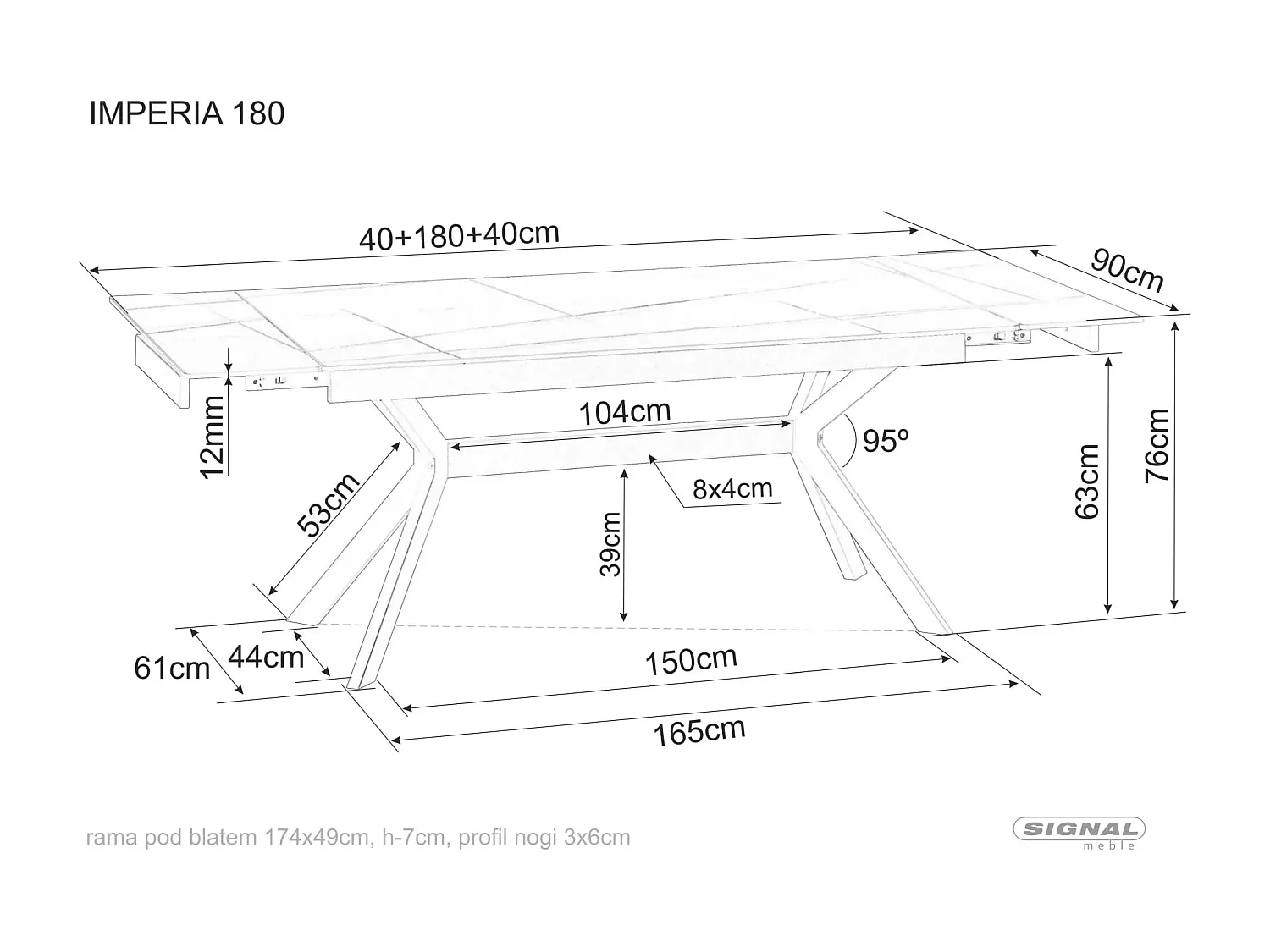 Table à manger Imperia (90x180-240)/Extensible/Céramique et métal/Noir