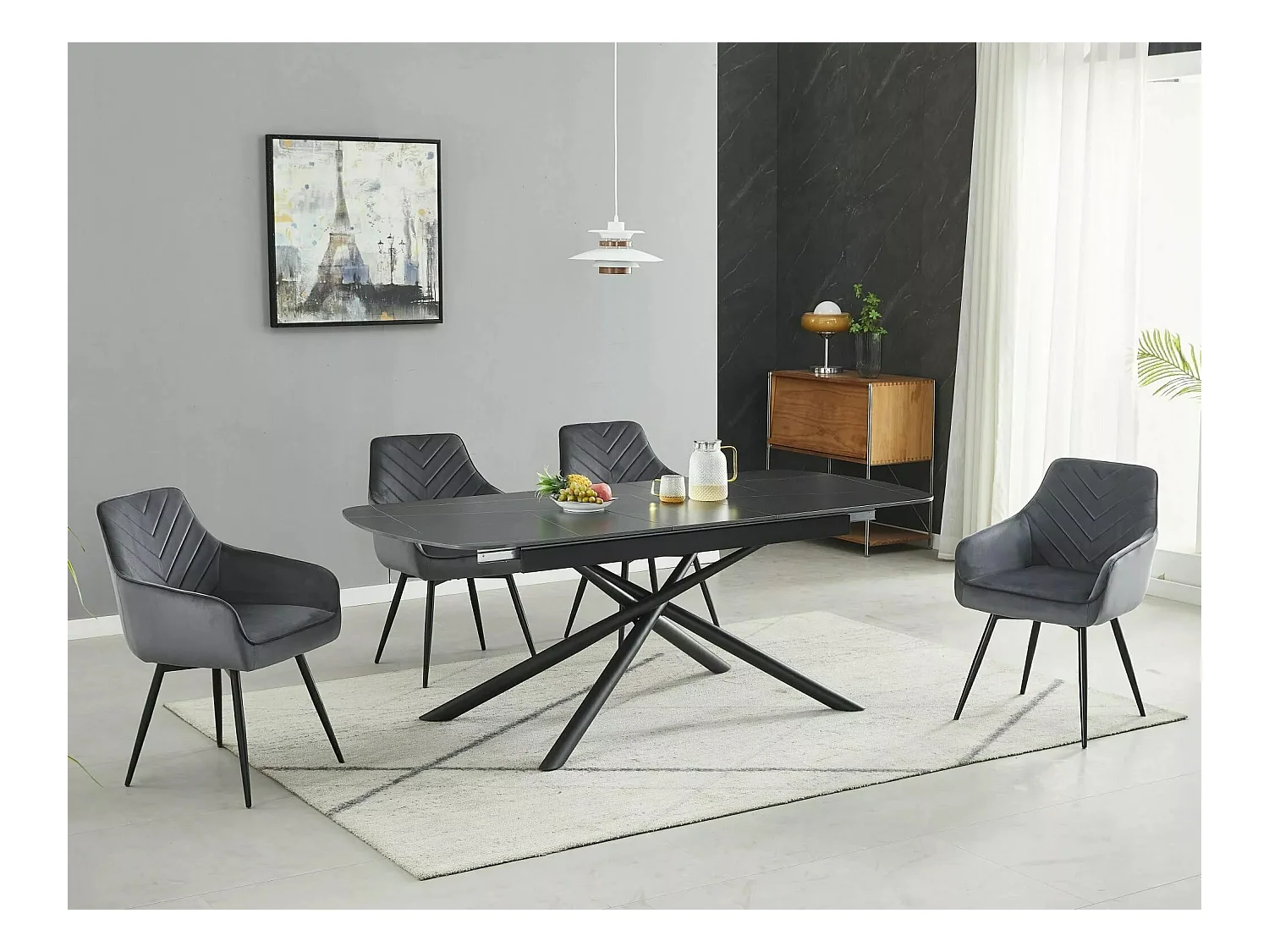 Esstisch Vector (90x180-220)/Erweiterbar/Keramik/Schwarz