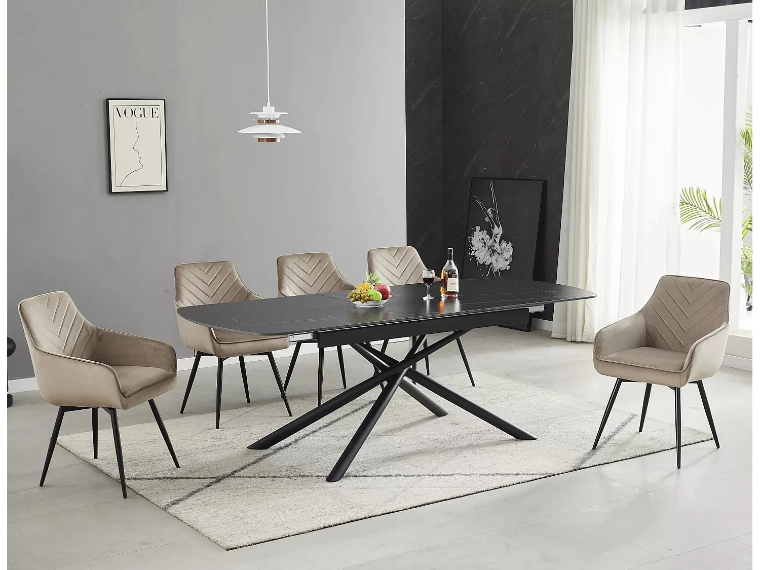 Table à manger Vector (90x180-220)/Extensible/Céramique/Noir