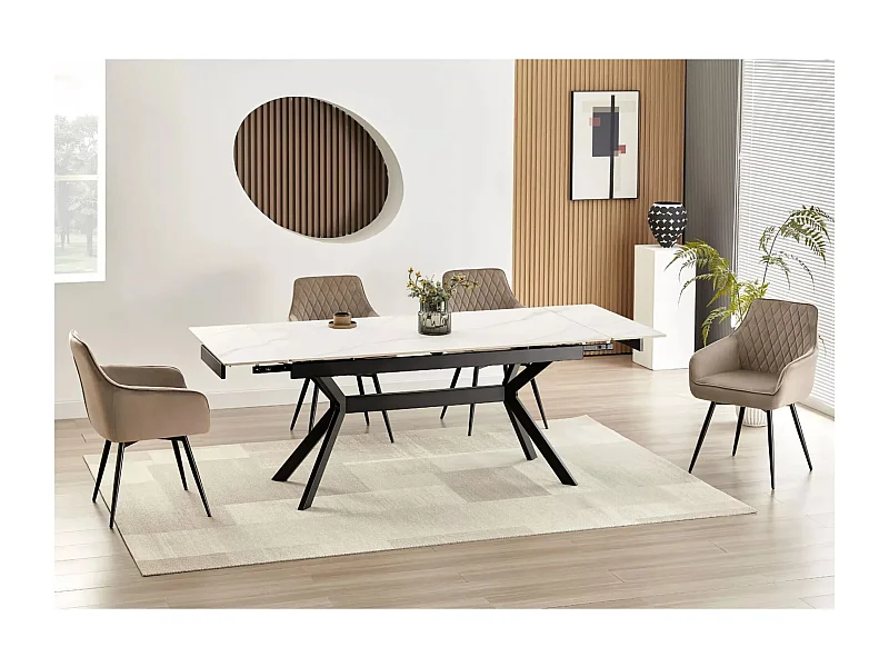 Tavolo da pranzo Imperia (90x180-240)/Allungabile/Ceramica e metallo/Nero e bianco