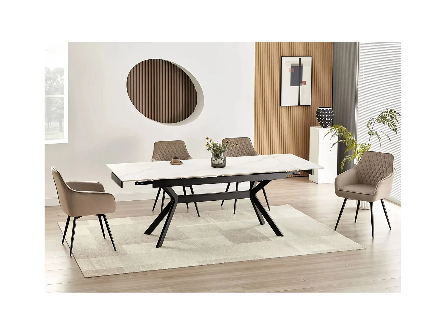 Table à manger Imperia (90x180-240)/Extensible/Céramique et métal/Noir et blanc
