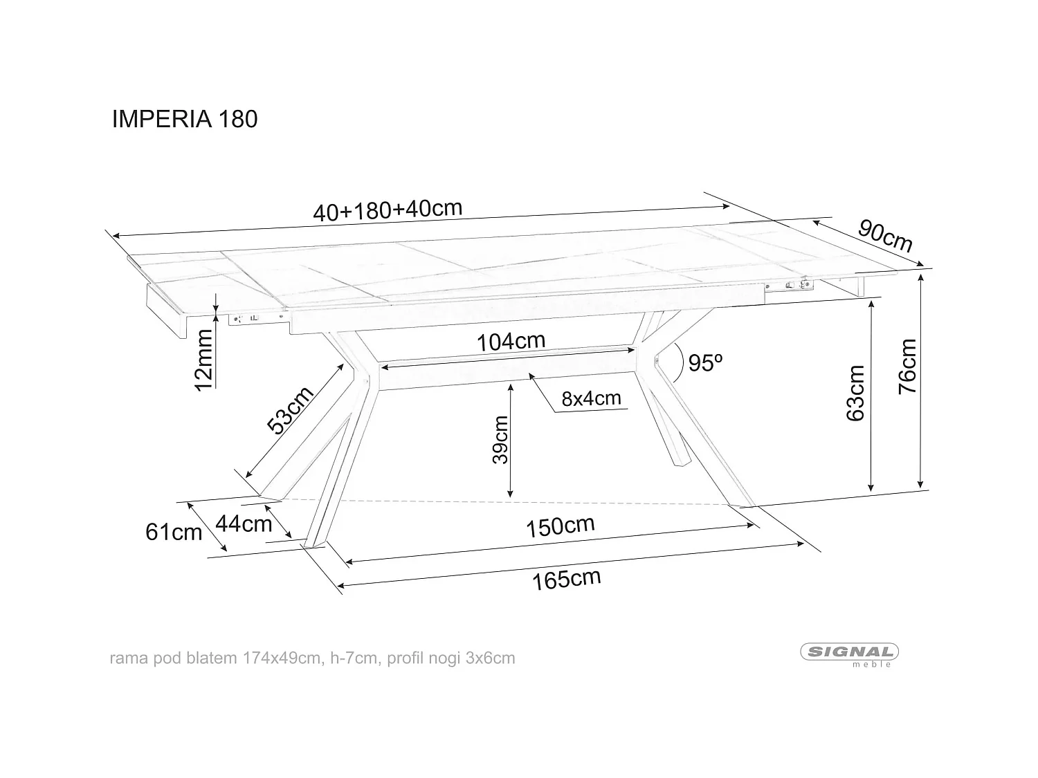 Table à manger Imperia (90x180-240)/Extensible/Céramique et métal/Noir et blanc