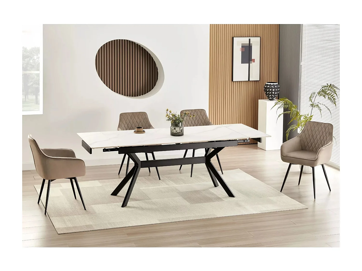 Table à manger Imperia (90x180-240)/Extensible/Céramique et métal/Noir et blanc