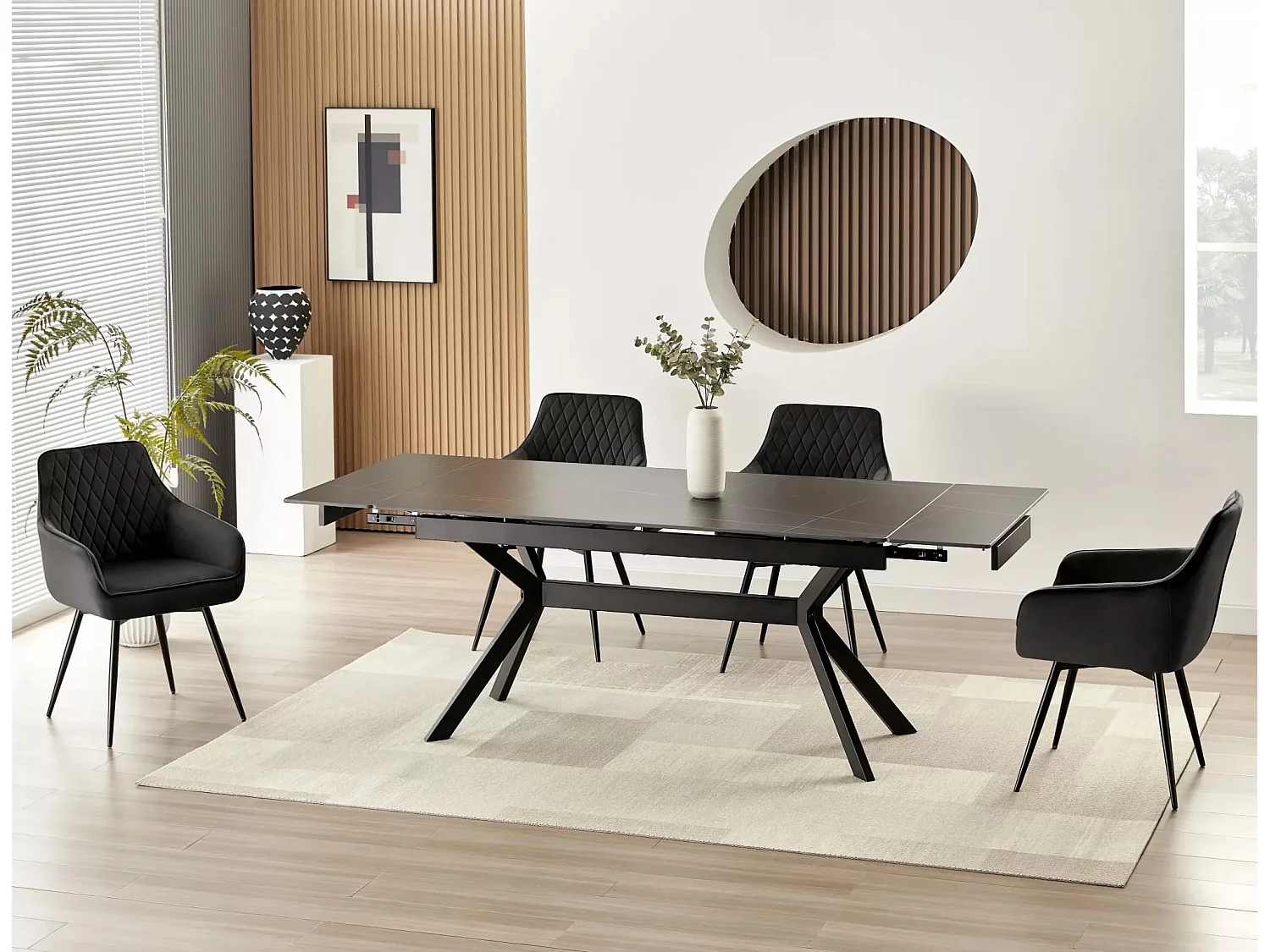 Tavolo da pranzo Imperia (90x160-220)/Allungabile/Ceramica e metallo/Nero