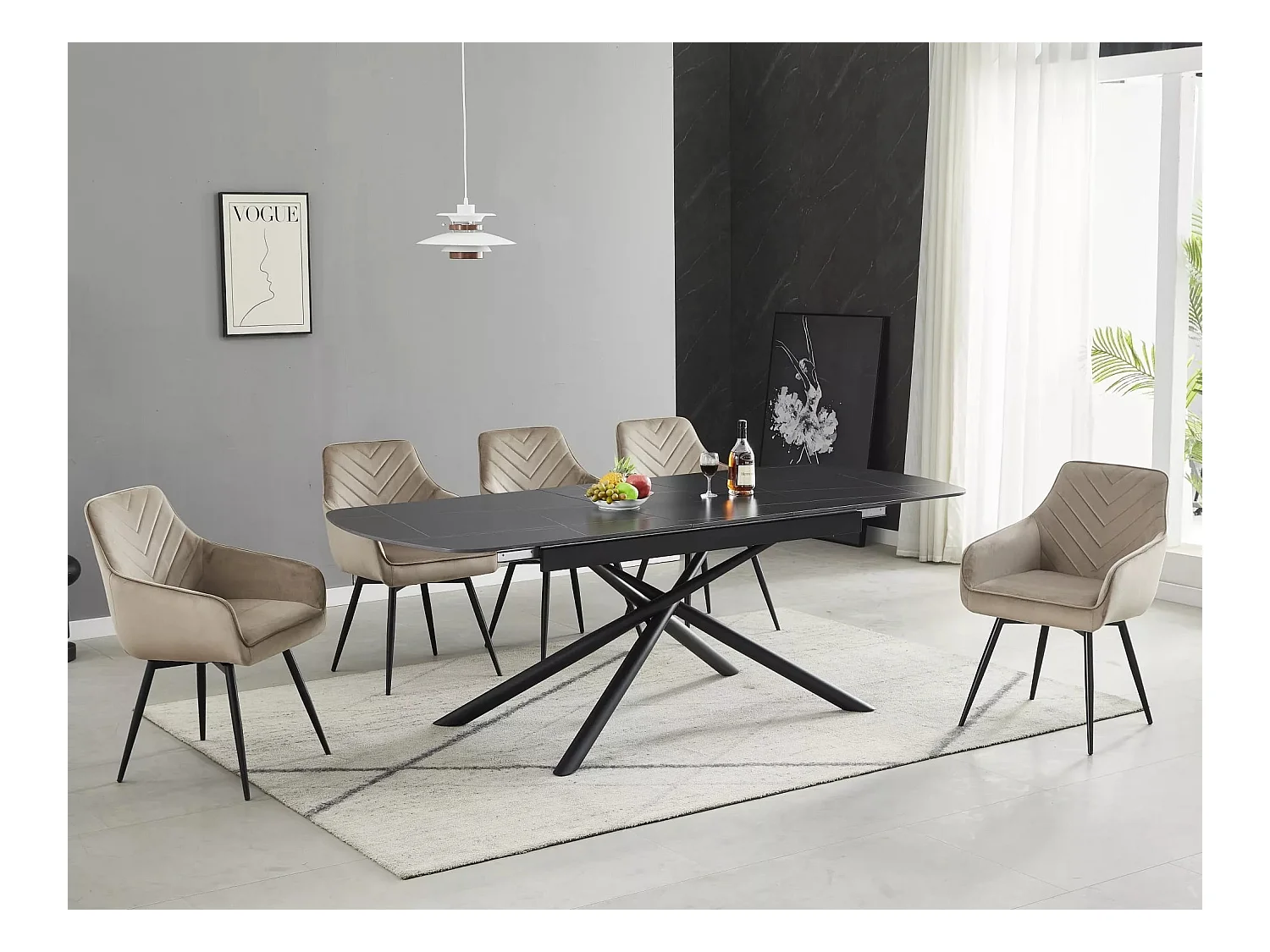 Table à manger Vector (90x160-200)/Extensible/Céramique/Noir