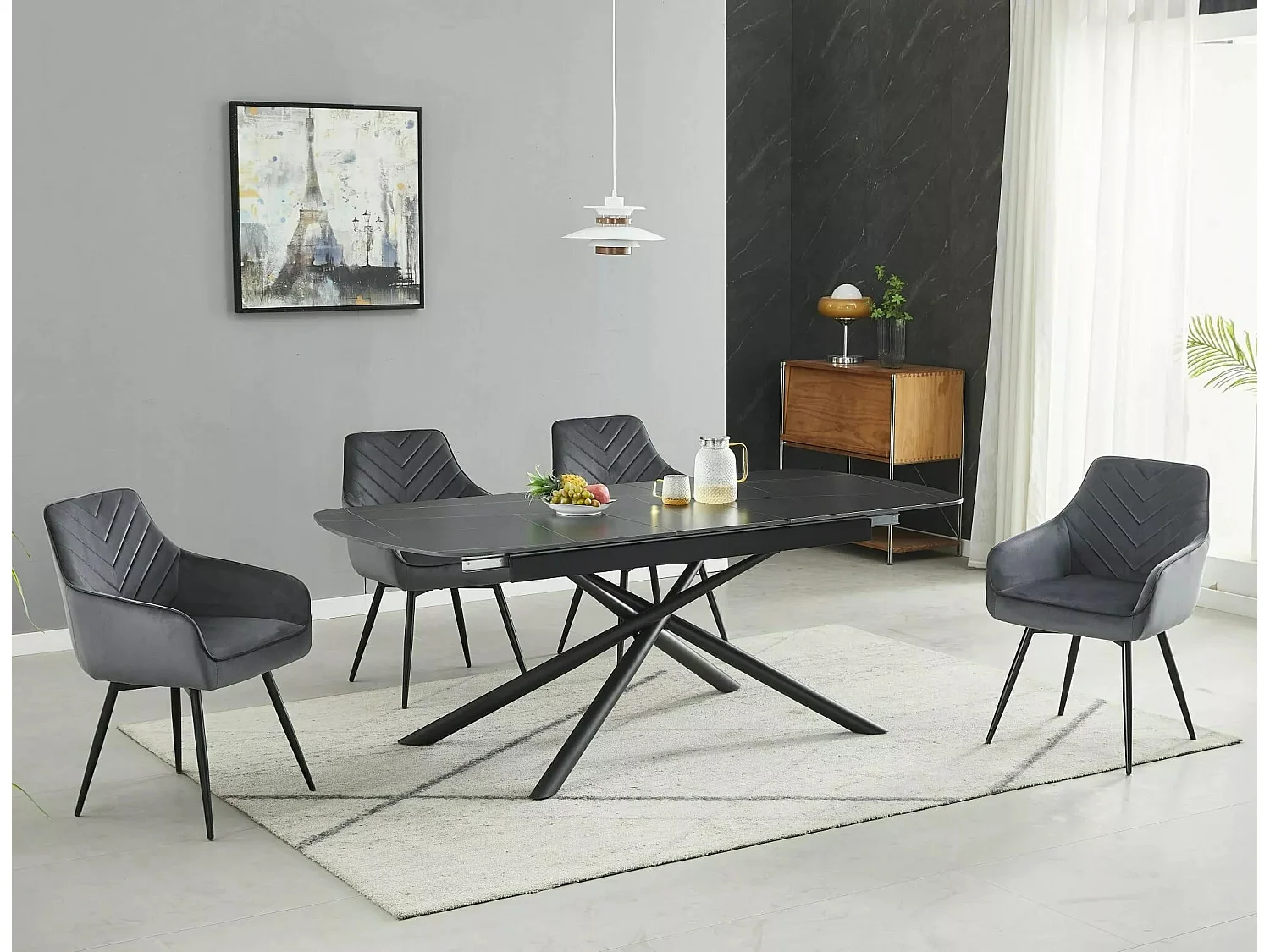 Table à manger Vector (90x160-200)/Extensible/Céramique/Noir