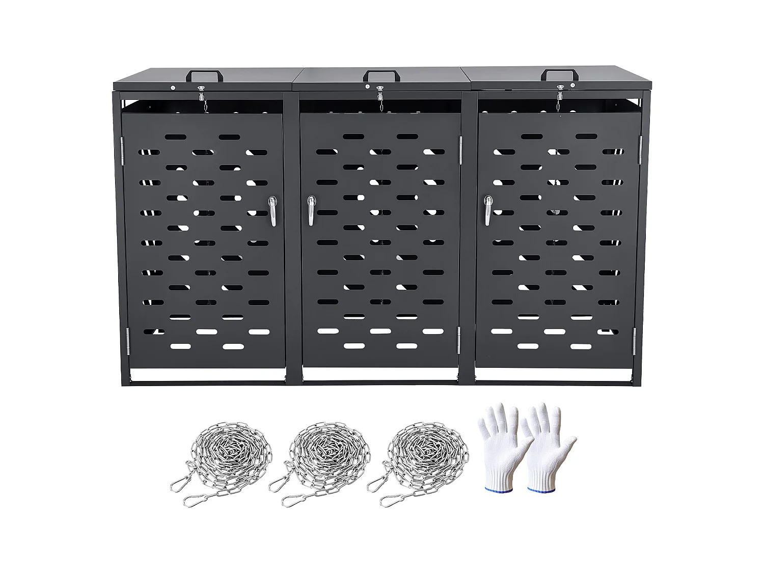 Cache poubelle, Abri de Rangement pour Poubelles SucceBuy, 3 x 240 L, avec Couvercle à Chaîne