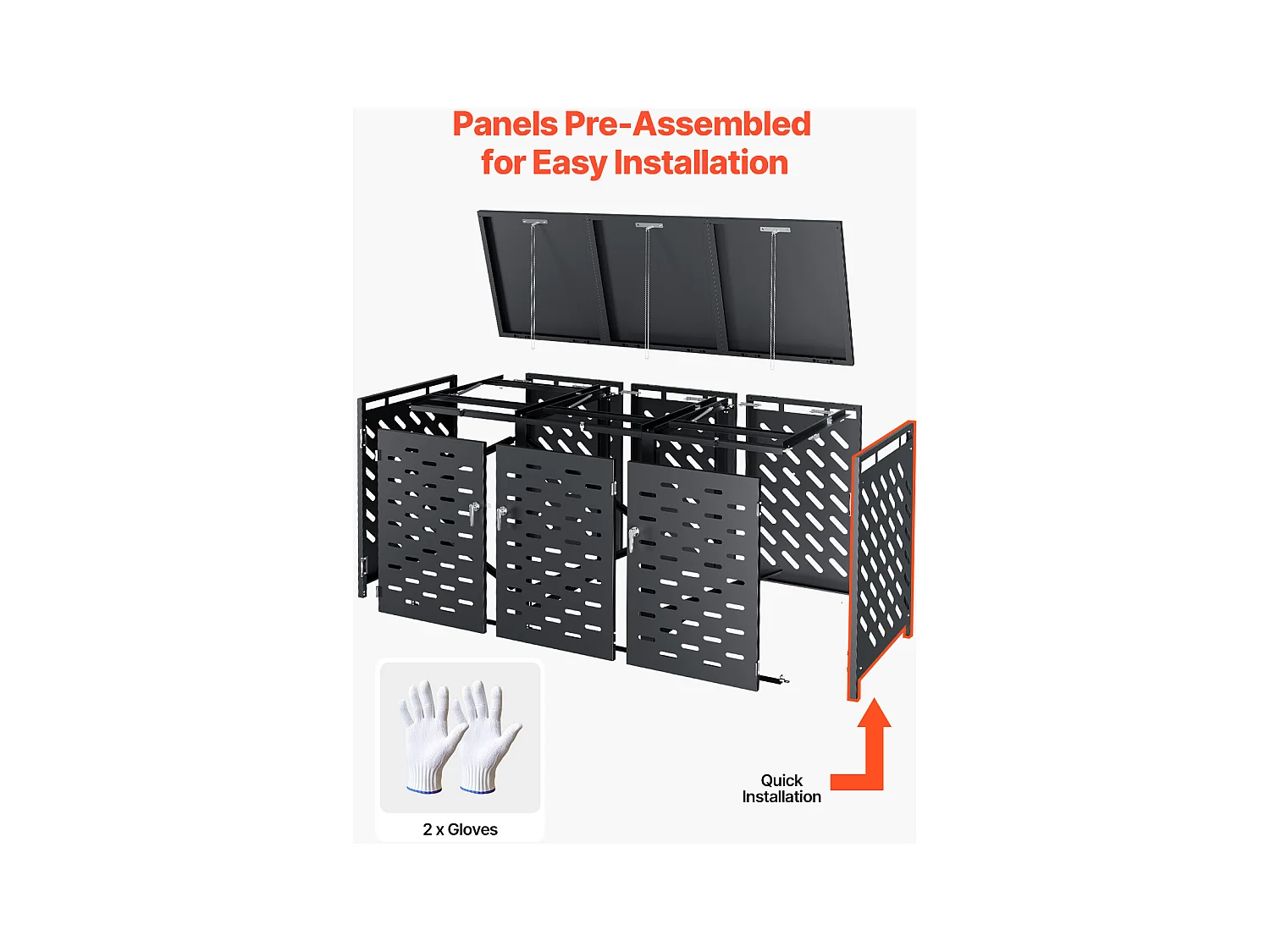 Cache poubelle, Abri de Rangement pour Poubelles SucceBuy, 3 x 240 L, avec Couvercle à Chaîne