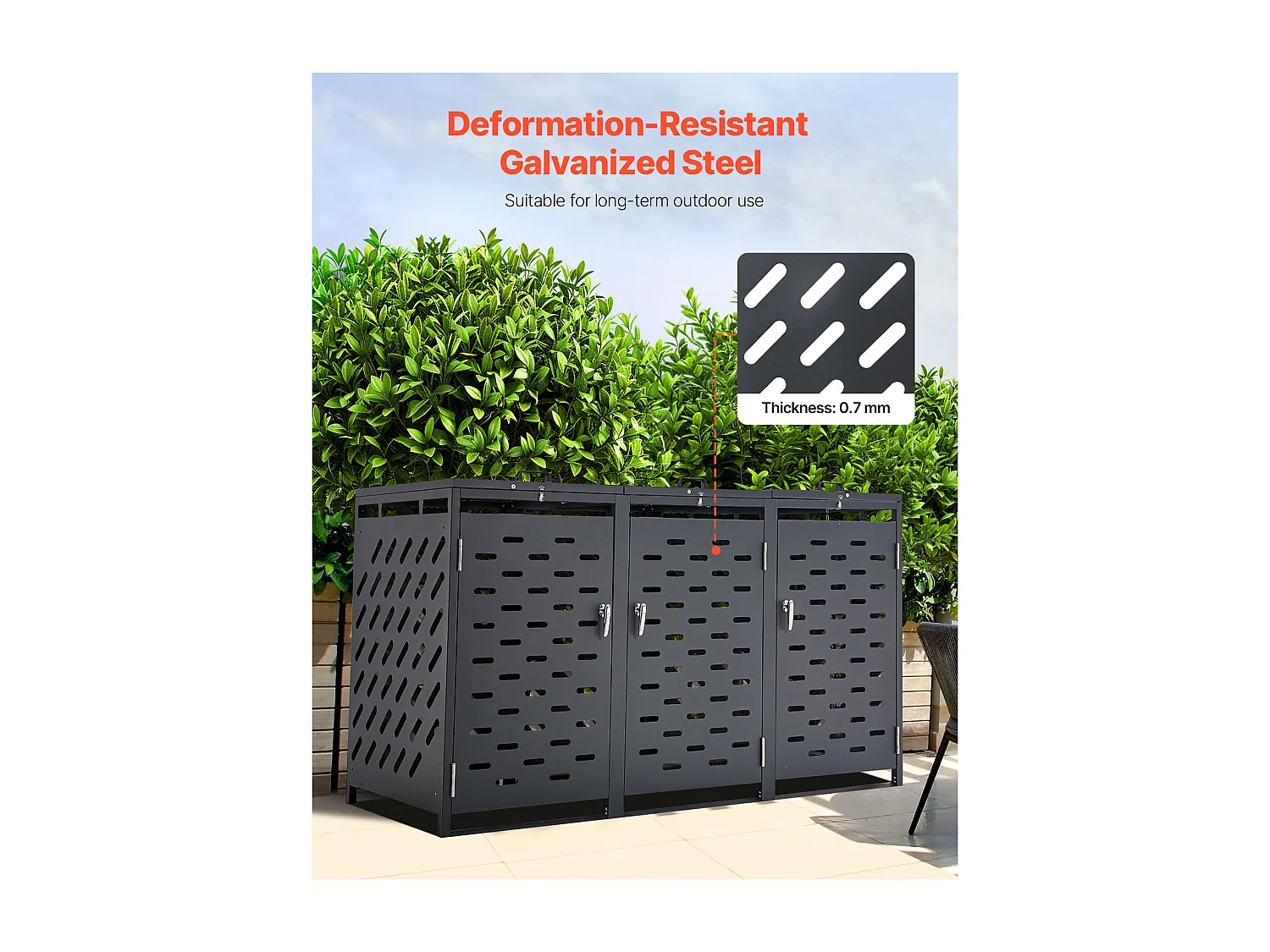 Cache poubelle, Abri de Rangement pour Poubelles SucceBuy, 3 x 240 L, avec Couvercle à Chaîne