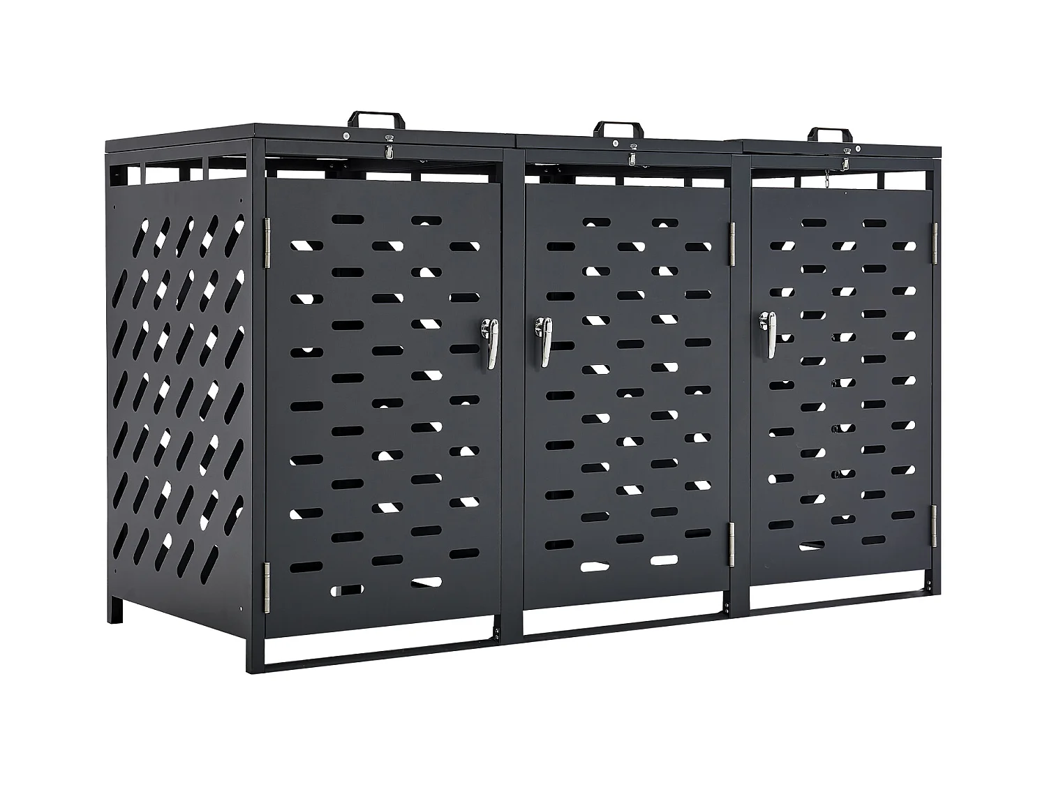 Cache poubelle, Abri de Rangement pour Poubelles SucceBuy, 3 x 240 L, avec Couvercle à Chaîne