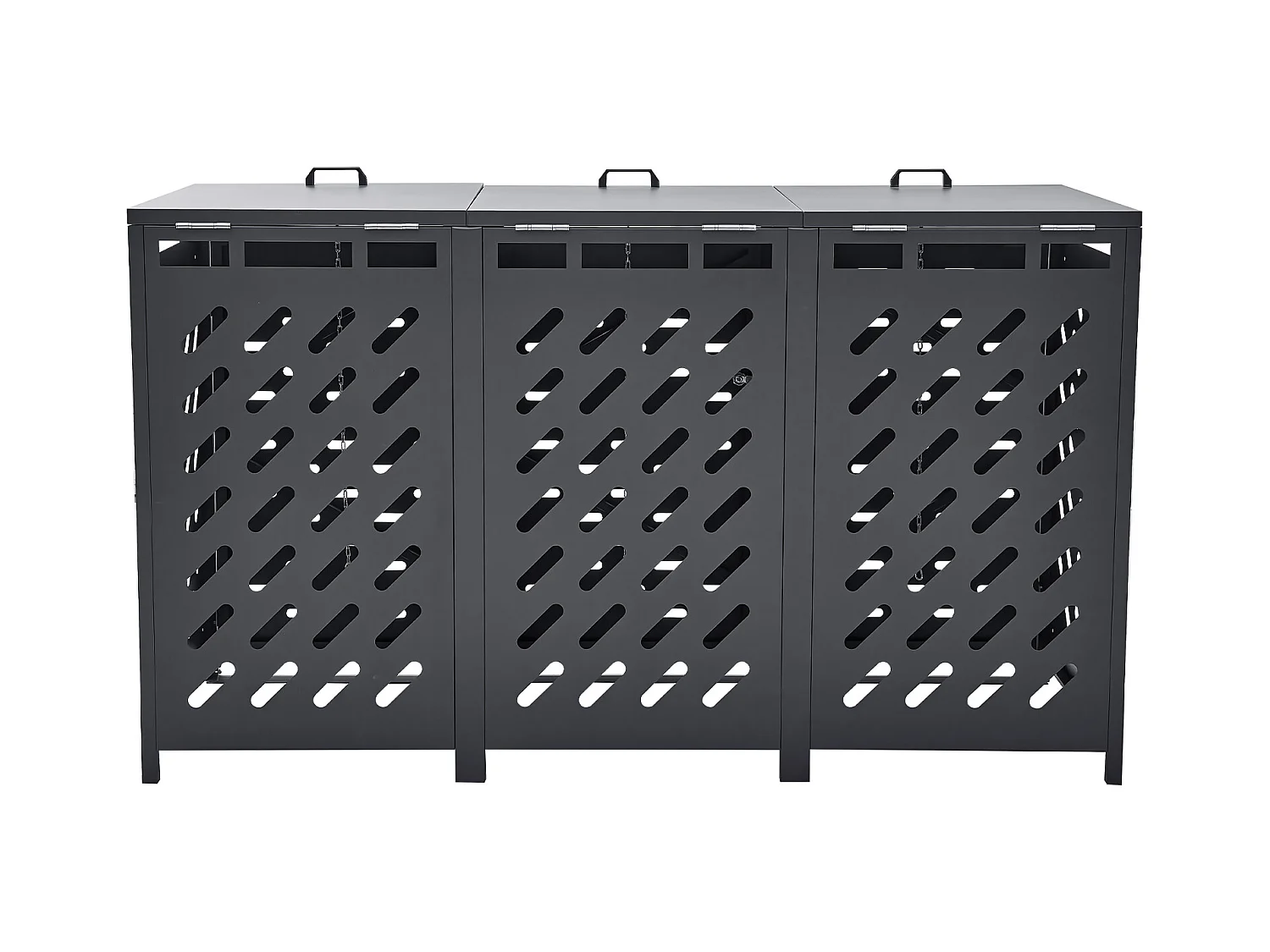 Cache poubelle, Abri de Rangement pour Poubelles SucceBuy, 3 x 240 L, avec Couvercle à Chaîne