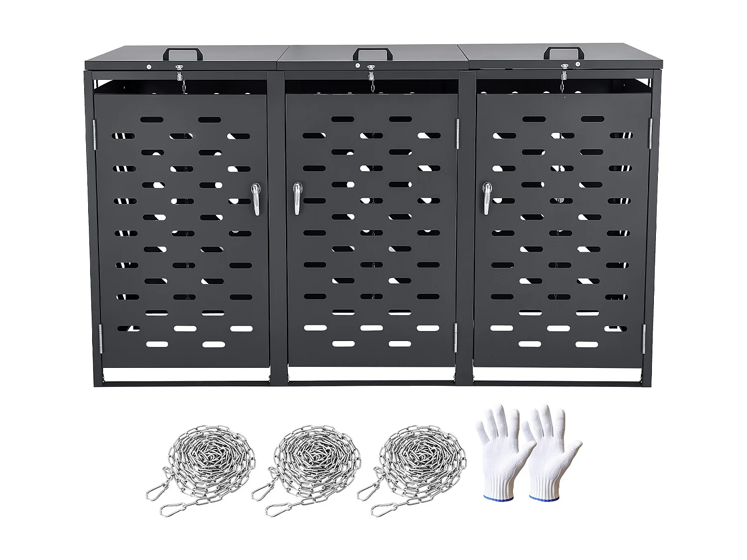 Cache poubelle, Abri de Rangement pour Poubelles SucceBuy, 3 x 240 L, avec Couvercle à Chaîne