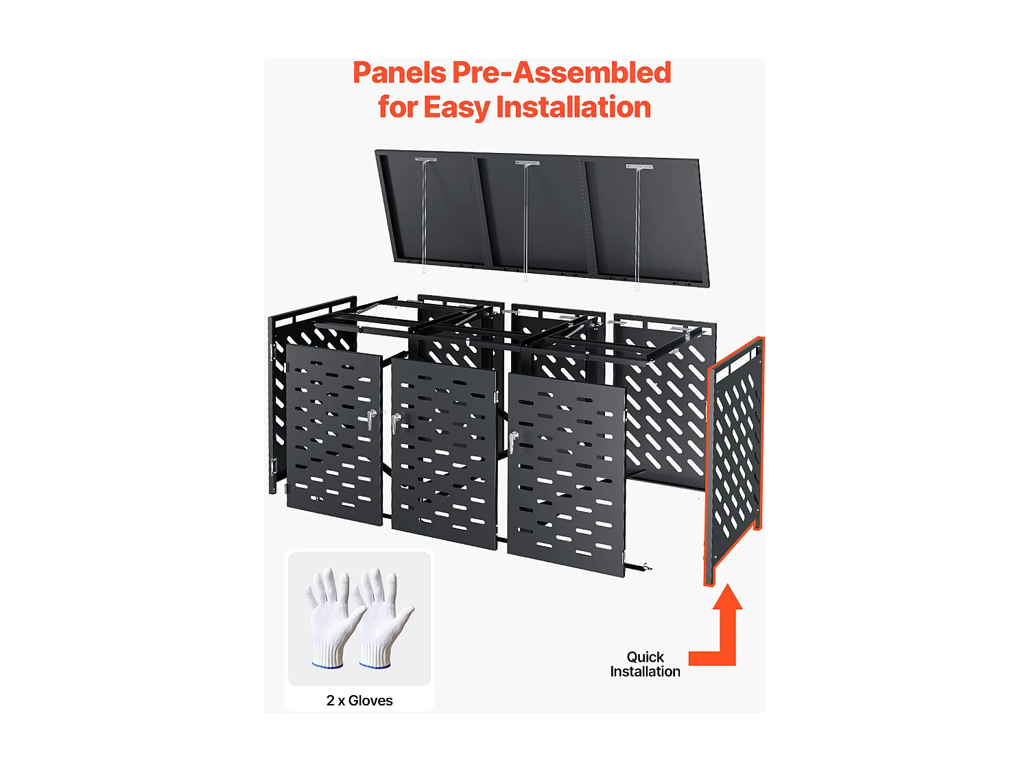 Cache poubelle, Abri de Rangement pour Poubelles SucceBuy, 3 x 240 L, avec Couvercle à Chaîne