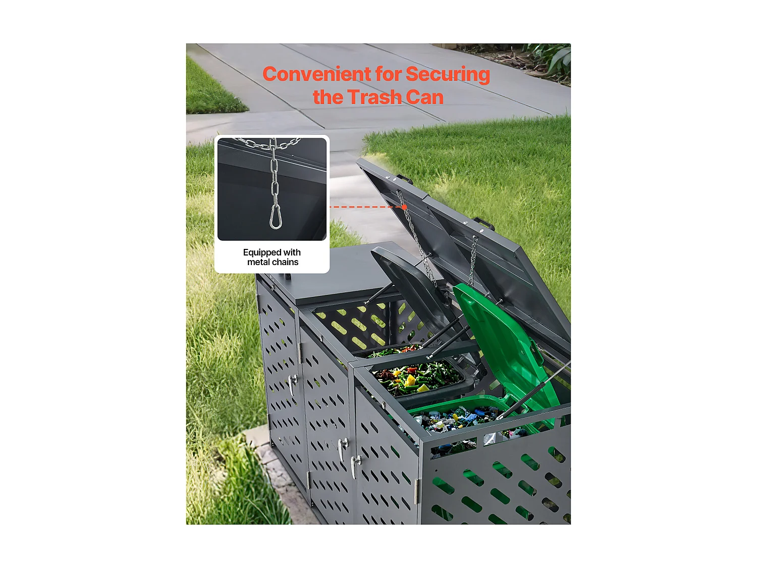 Cache poubelle, Abri de Rangement pour Poubelles SucceBuy, 3 x 240 L, avec Couvercle à Chaîne