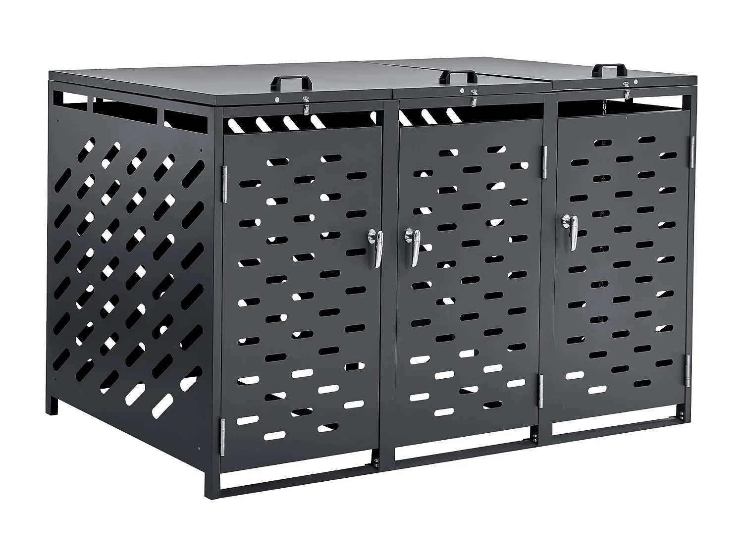 Cache poubelle, Abri de Rangement pour Poubelles SucceBuy, 3 x 240 L, avec Couvercle à Chaîne