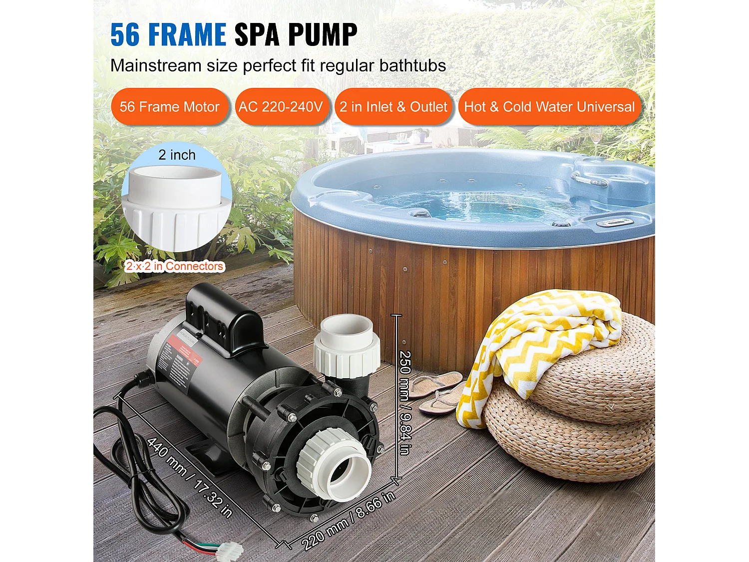 Pompe de Spa SucceBuy à 2 Vitesses 56 Cadres Pompe de Spa 1900 W 43 m³/h ou 450 W 21,5 m³/h