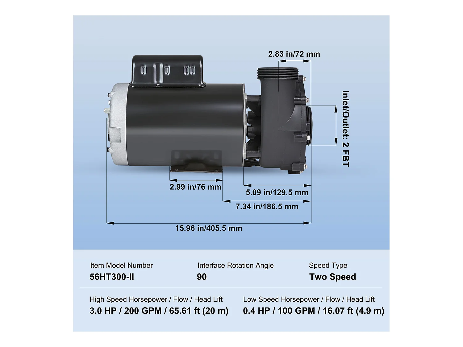 Pompe de Spa SucceBuy à 2 Vitesses Pompe de Spa 56 Cadres 1600 W / 39 m³/h ou 400 W / 19 m³/h