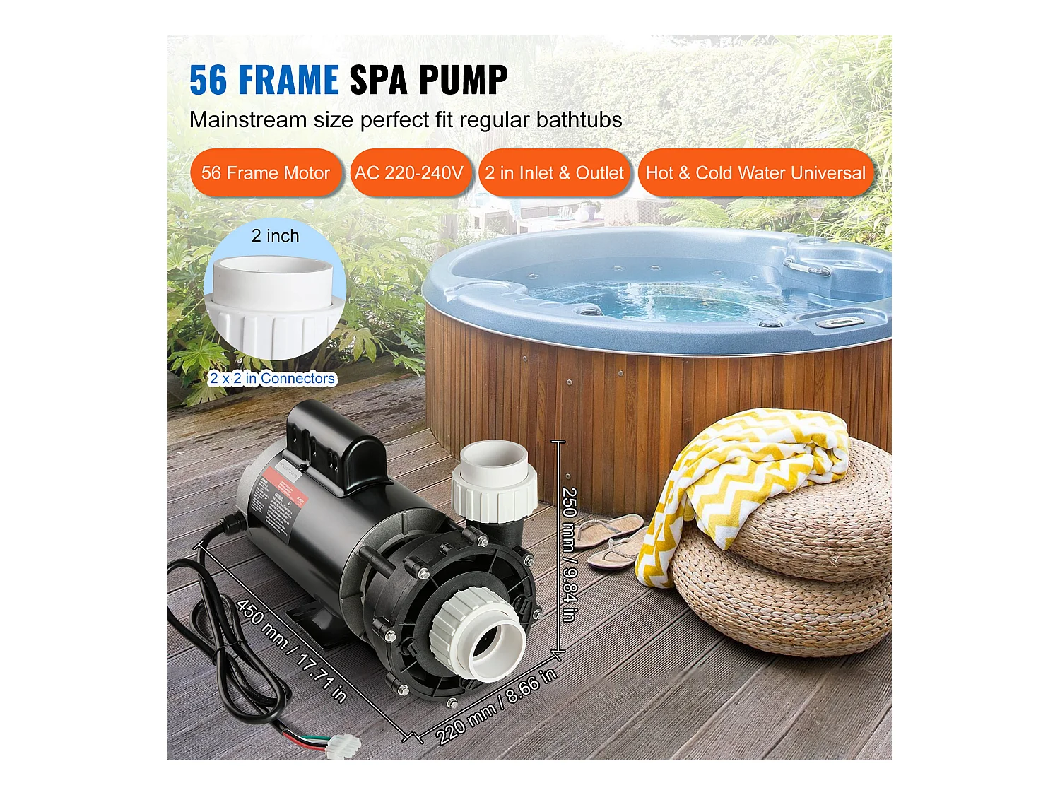 Pompe de Spa SucceBuy à 2 Vitesses Pompe de Spa 56 Cadres 1600 W / 39 m³/h ou 400 W / 19 m³/h