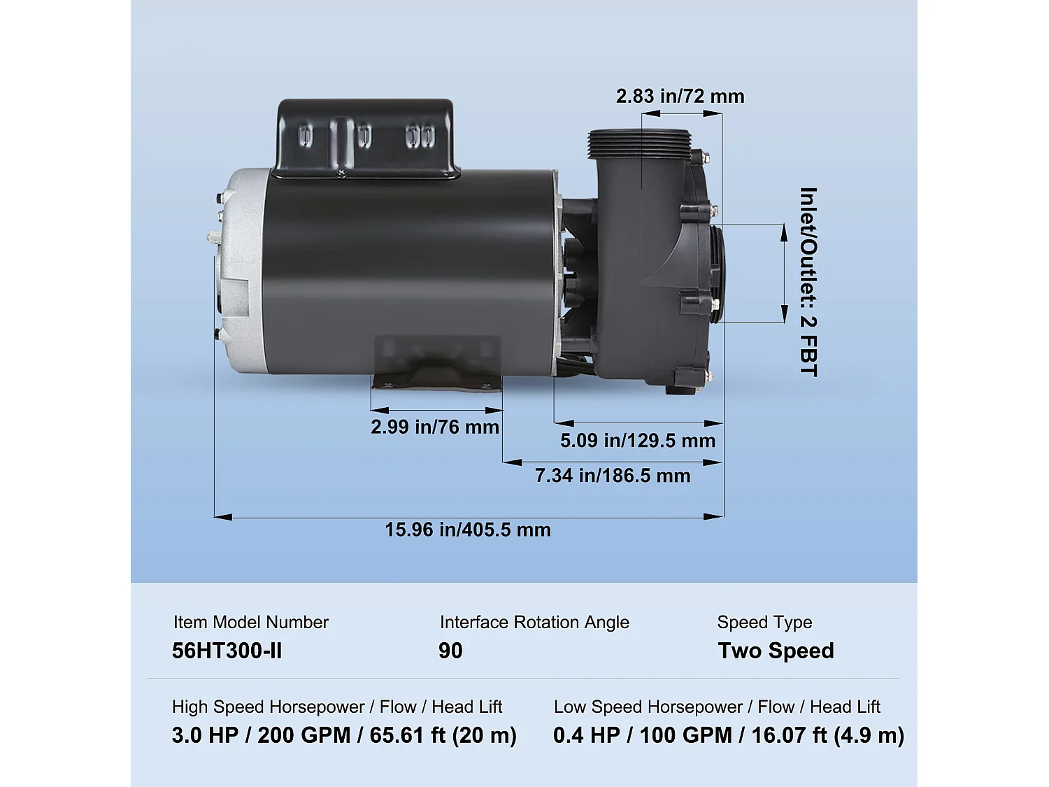 Pompe de Spa SucceBuy à 2 Vitesses Pompe de Spa 56 Cadres 1600 W / 39 m³/h ou 400 W / 19 m³/h