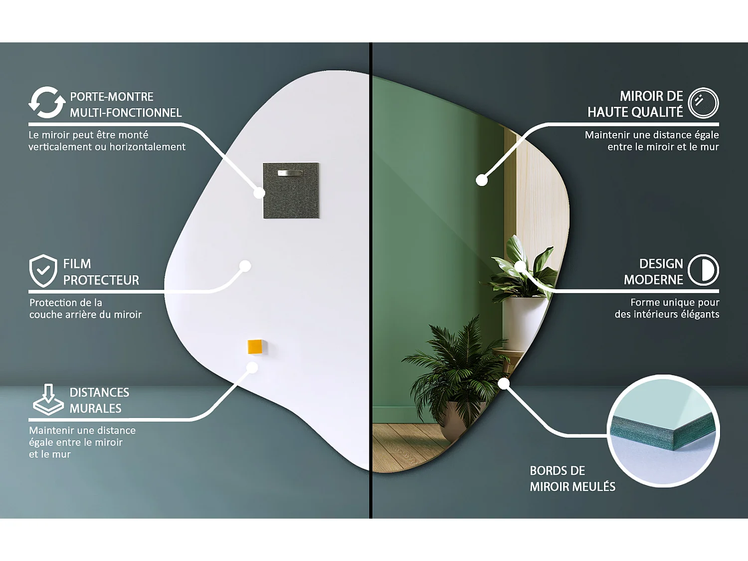 Unregelmäßiger dekorativer Spiegel - 57x57,7 - Tulup - Ein Spiegel in Form eines Flecks