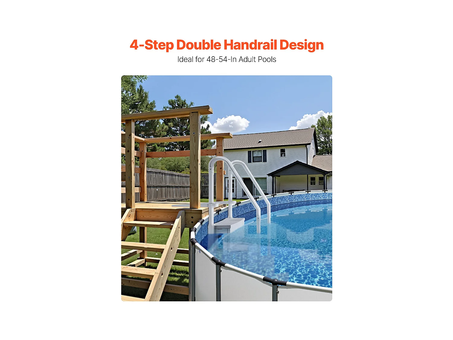 Échelle de Piscine SucceBuy à 4 Marches, Grise, 2 Rampes, Capacité de 181.4kg pour Piscine de 122-137 cm