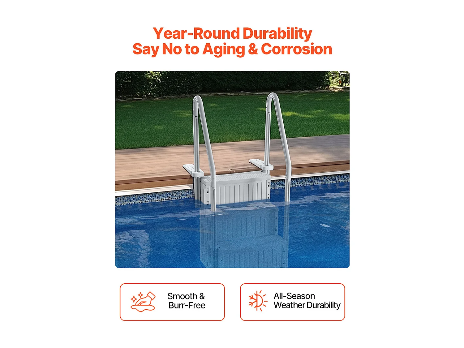 Échelle de Piscine SucceBuy à 4 Marches, Grise, 2 Rampes, Capacité de 181.4kg pour Piscine de 122-137 cm