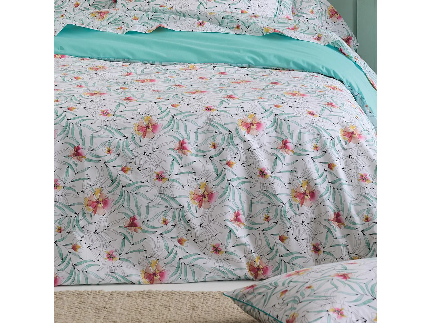 Parure 140x200 cm 65x65 percale de coton ROXANE multicolore 2 pièces